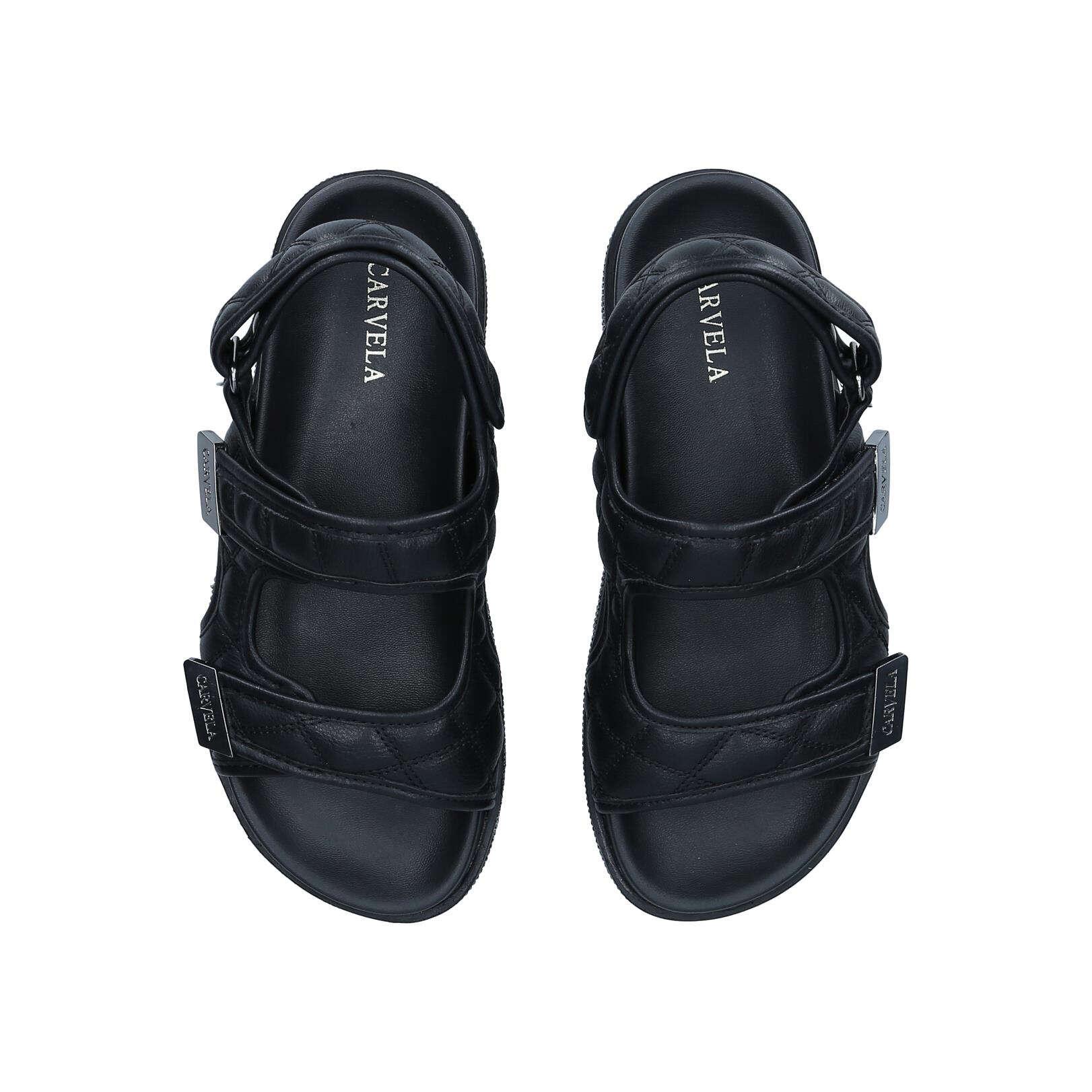 JEO SANDAL Black Quilted Embellished Chunky Flatform Sandals by CARVELA