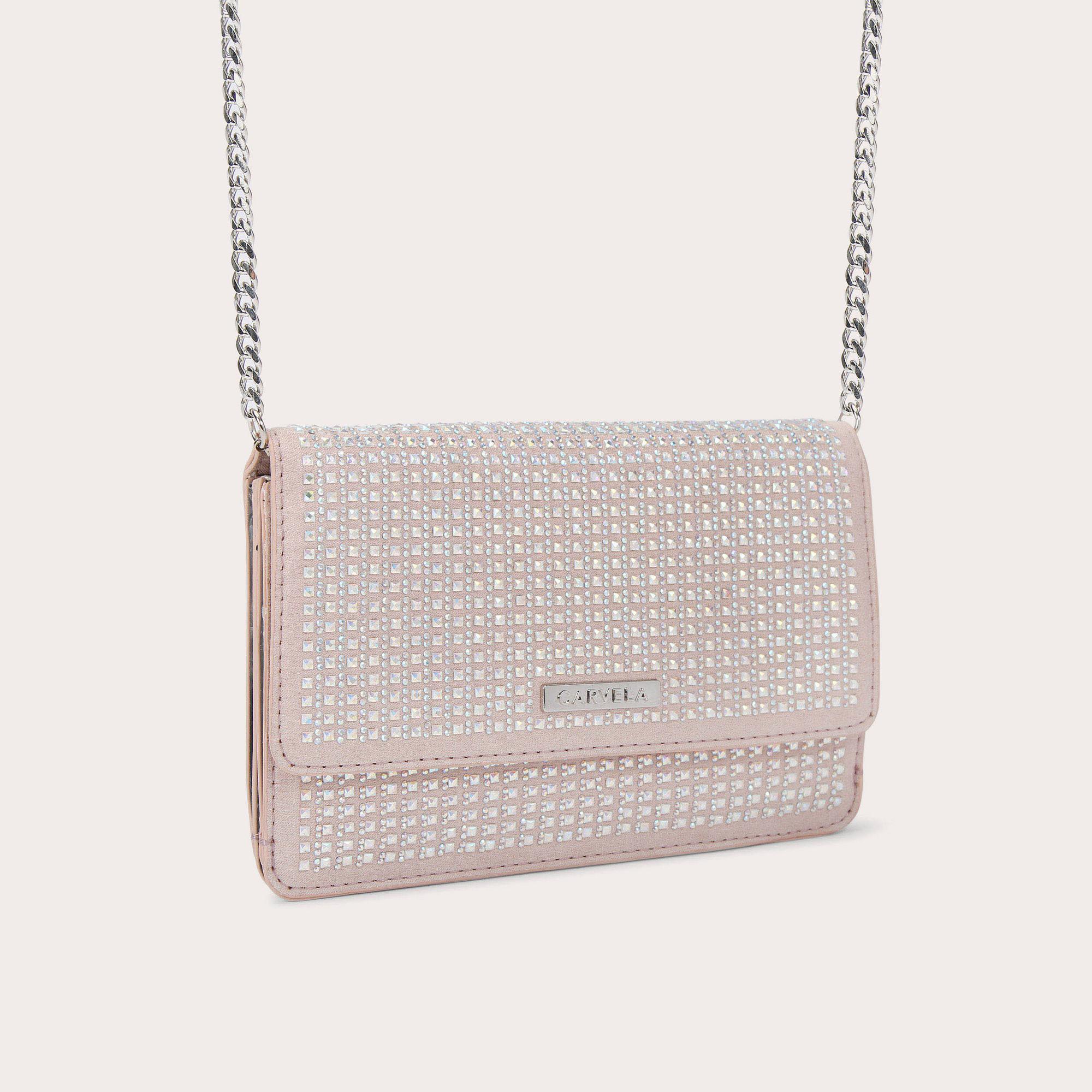 KIANNI CLUTCH Blush Fabric Jewelled Clutch Bag by CARVELA