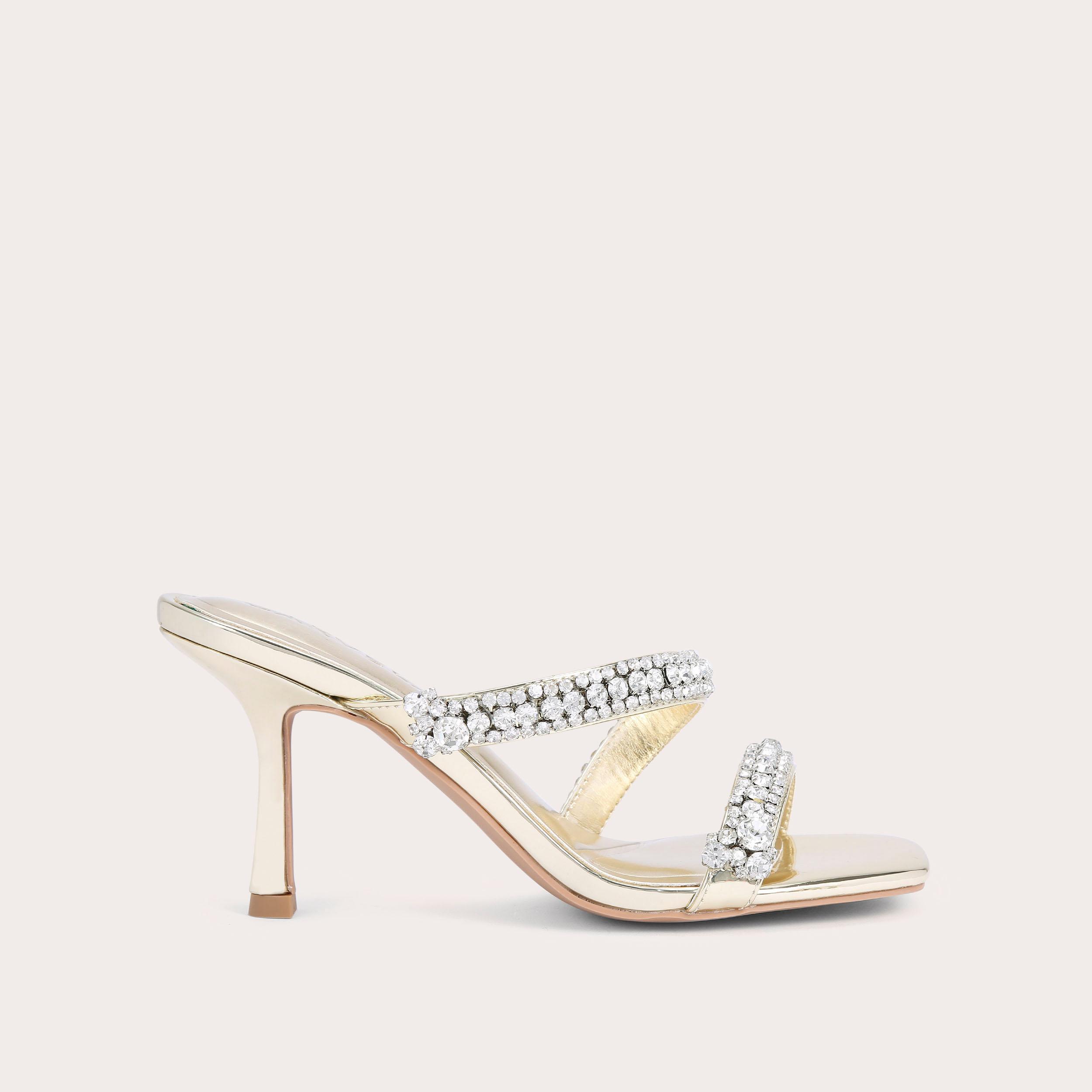 SYMMETRY CRYSTAL MULE Gold Mule Heels by CARVELA