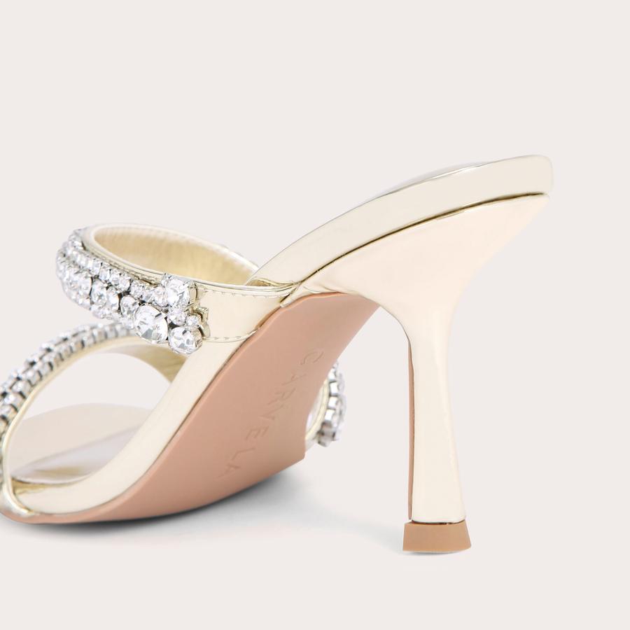 SYMMETRY CRYSTAL MULE Gold Mule Heels by CARVELA