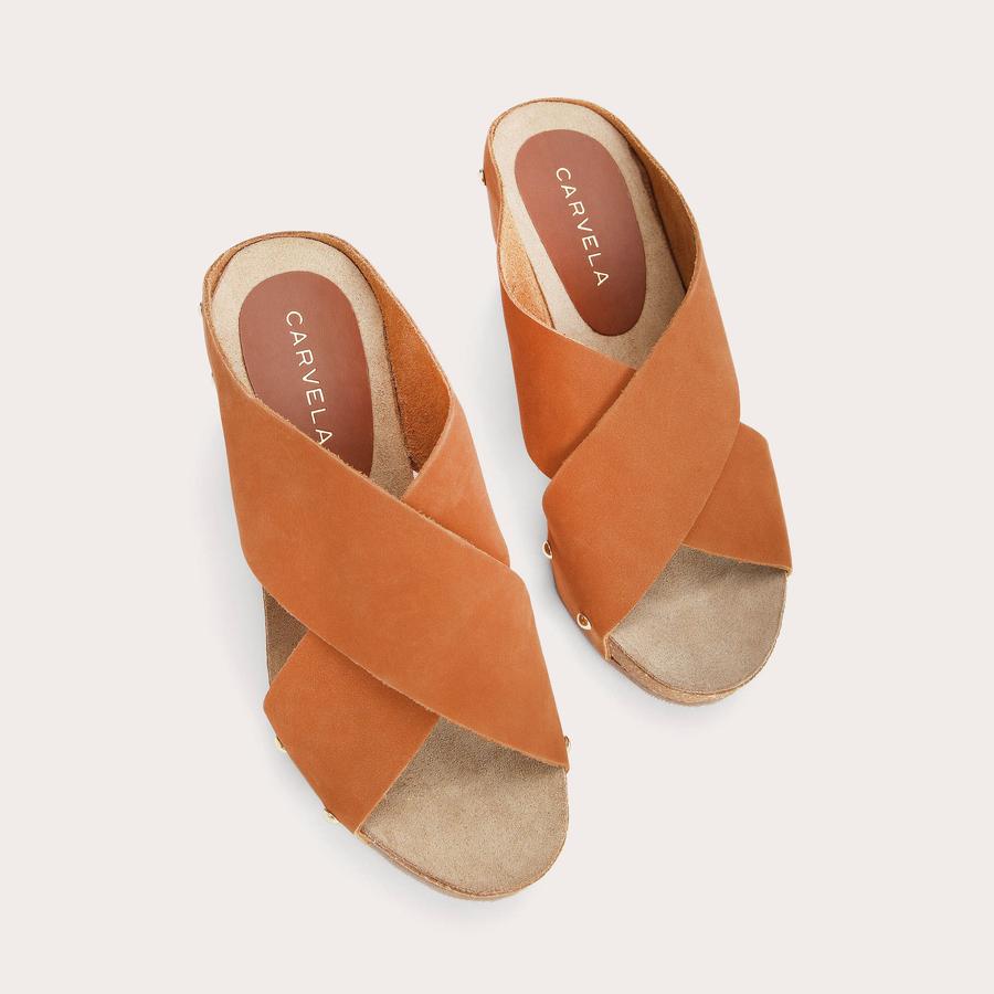 SOOTY Tan Suede Wedge Sandals by CARVELA COMFORT