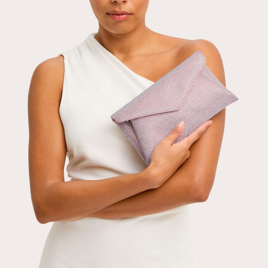 STARGAZE CLUTCH Pink Envelope Crystal Clutch by CARVELA