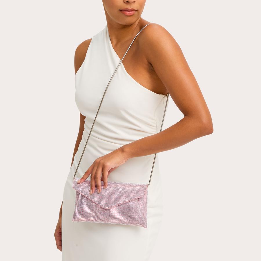 STARGAZE CLUTCH Pink Envelope Crystal Clutch by CARVELA