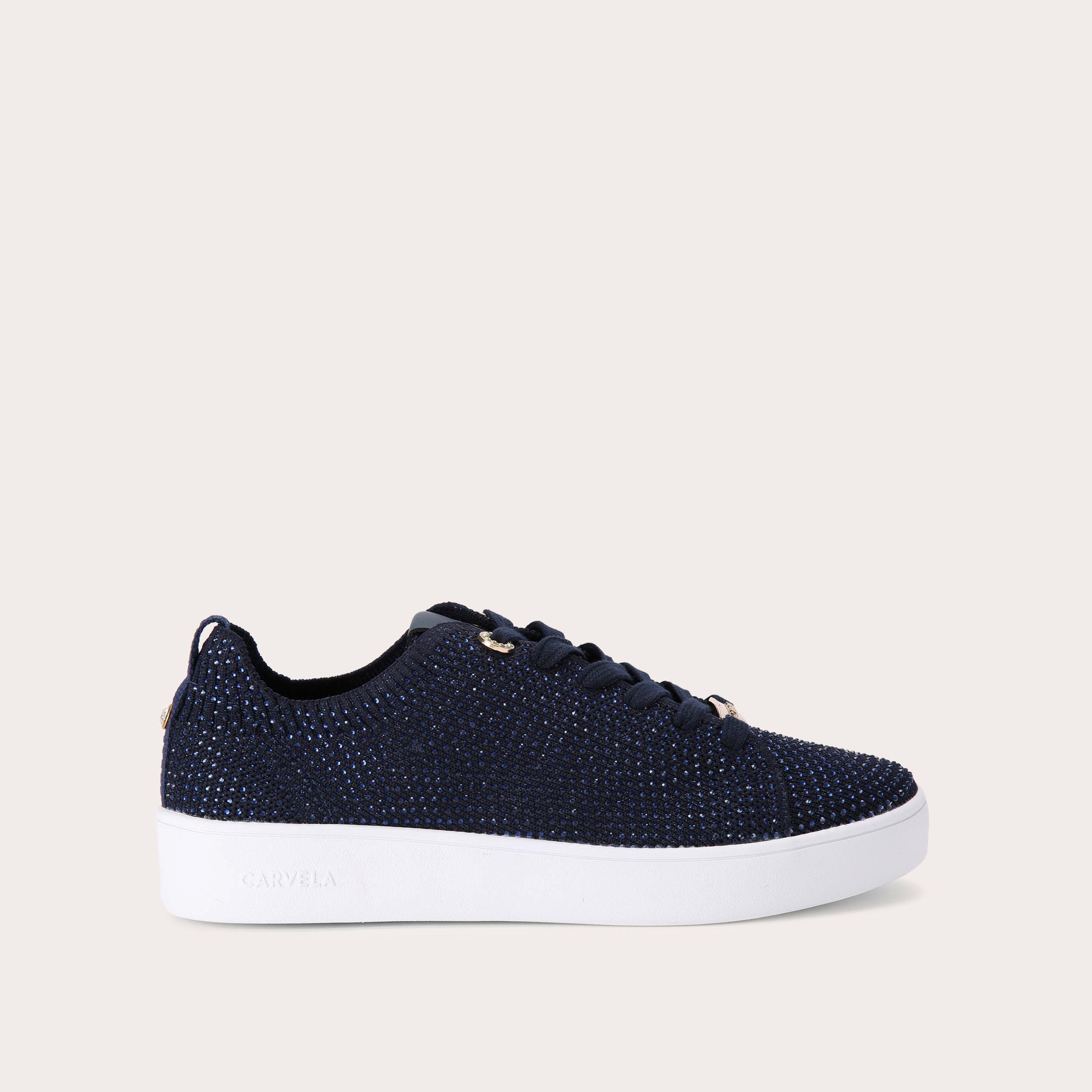 Navy carvela hot sale trainers