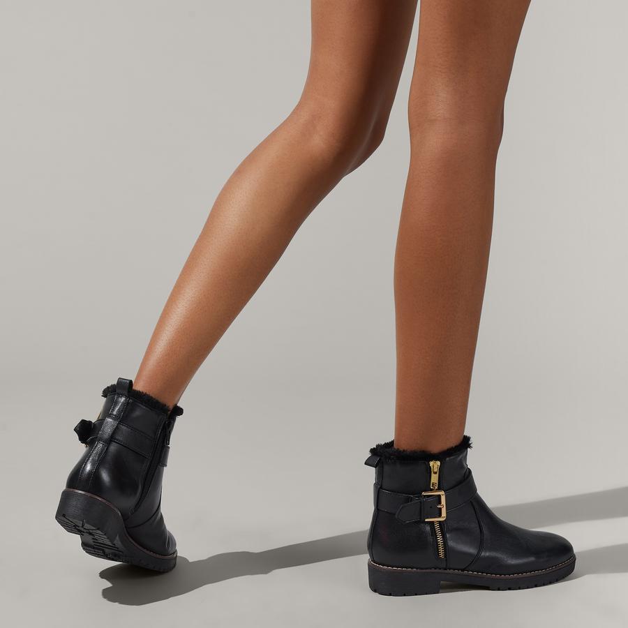 SCOUT Black Leather Faux Fur Lined Ankle Boots by CARVELA