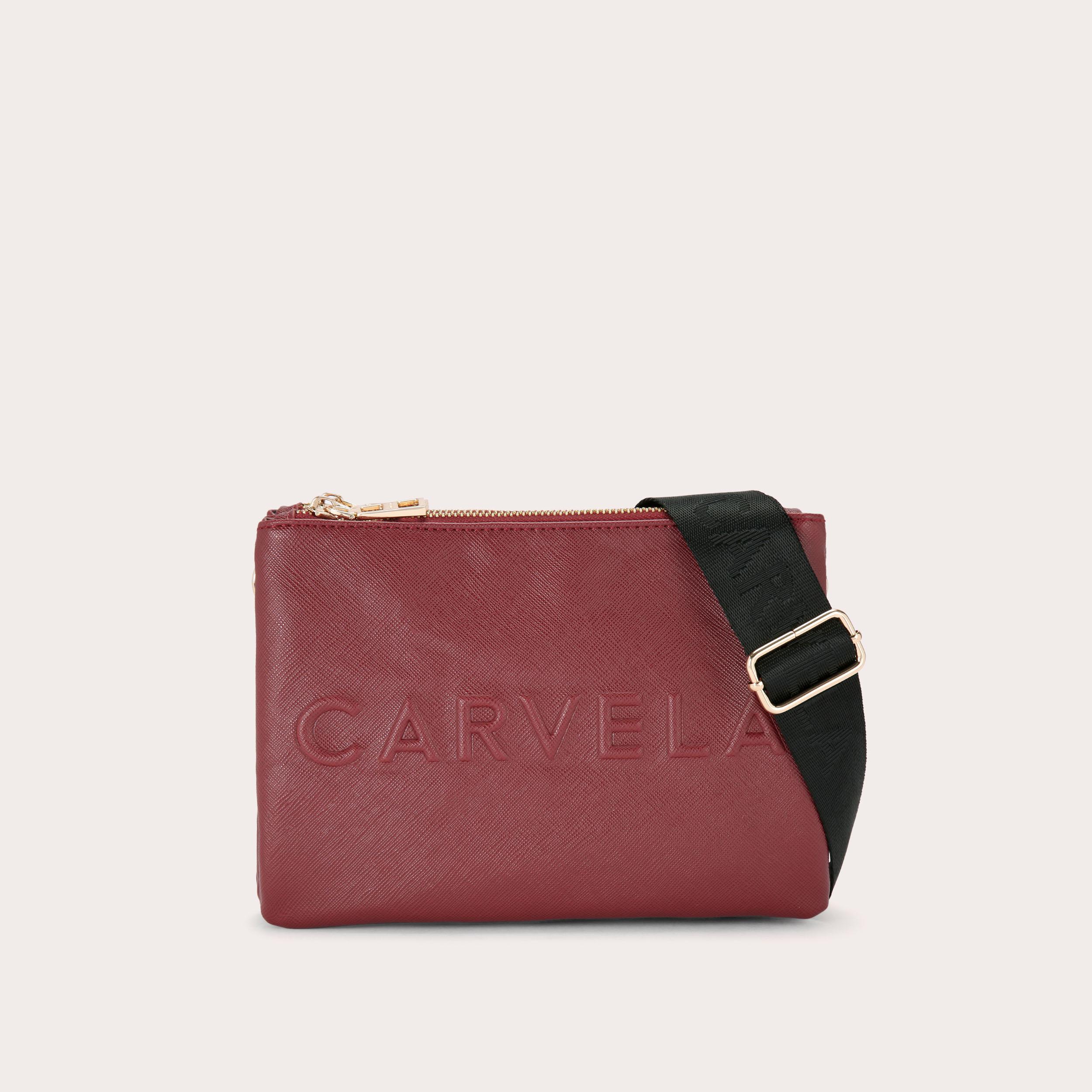 FRAME DOUBLE POUCH Dark Red Cross Body Bag by CARVELA