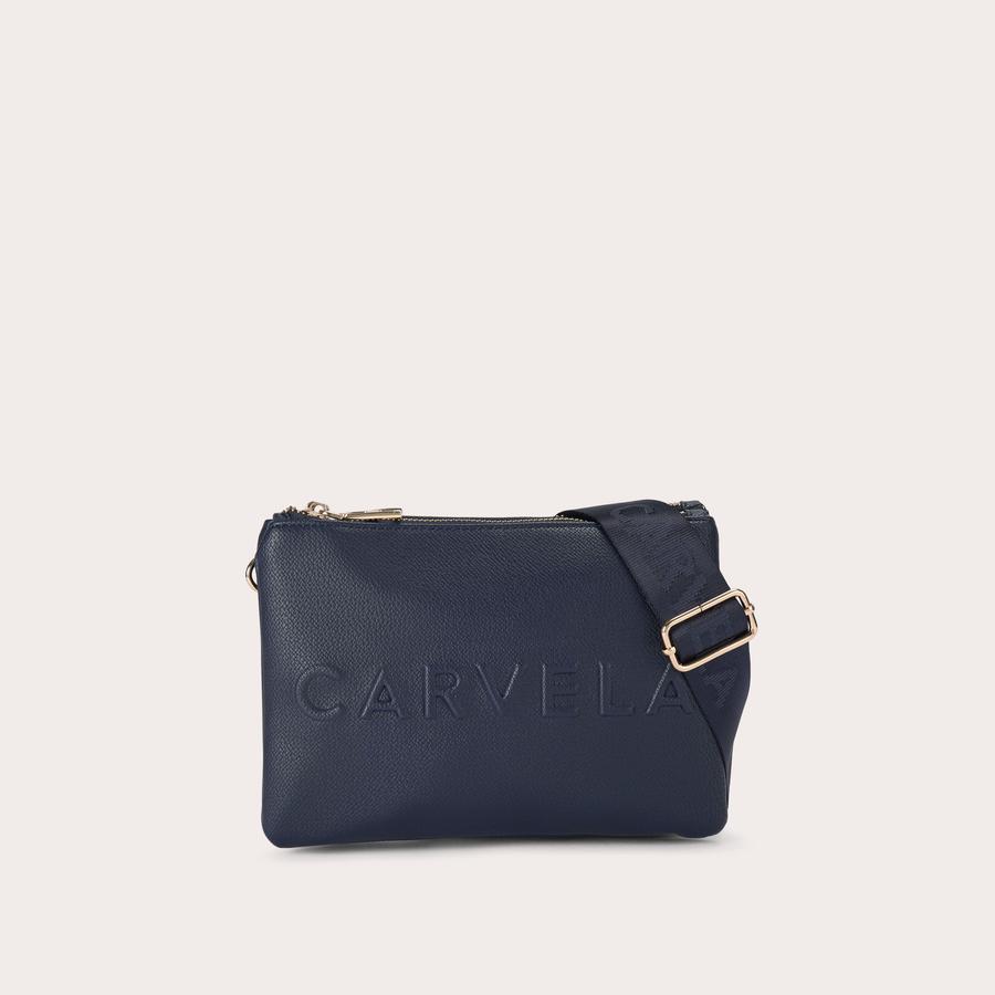 FRAME DOUBLE POUCH Navy Cross Body Bag by CARVELA