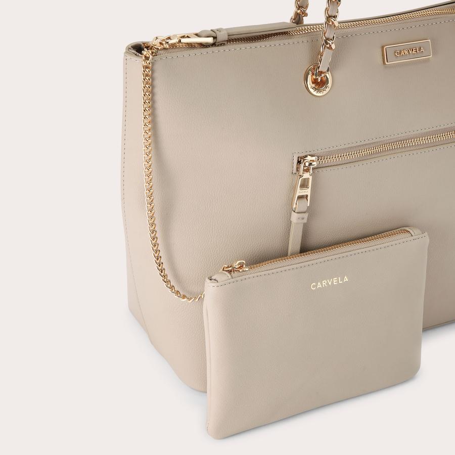 CHAI ZIP TOTE Taupe Tote Bag by CARVELA