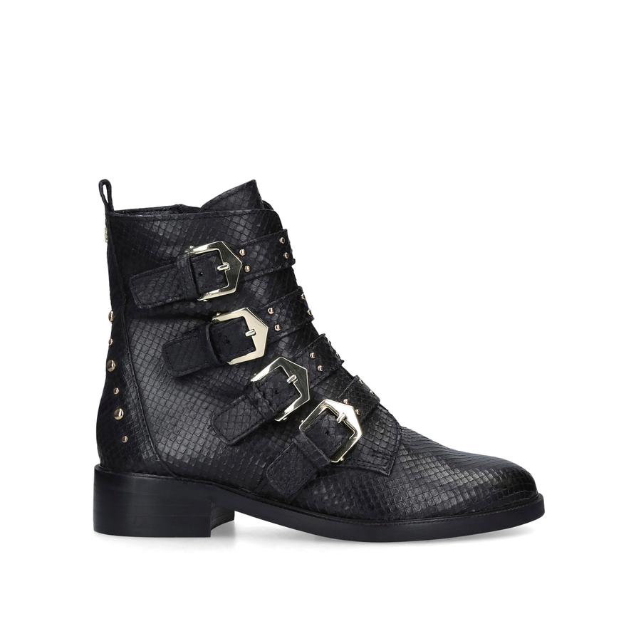 SCANT Black Snake Print Biker Boots by CARVELA