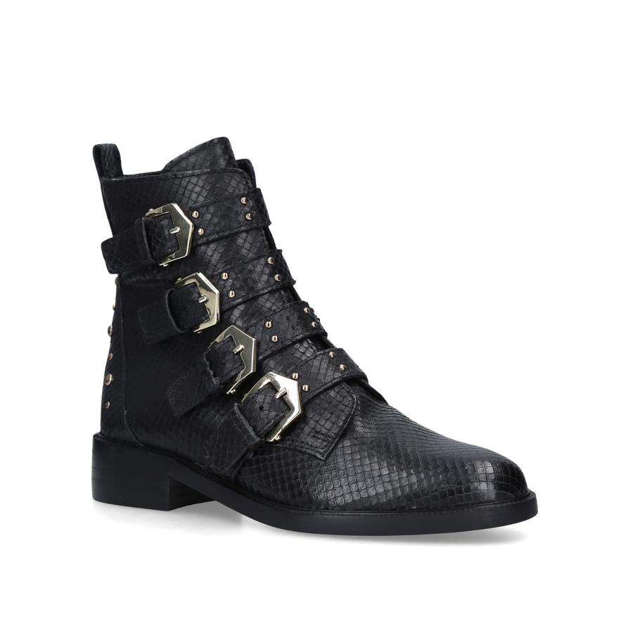 SCANT Black Snake Print Biker Boots by CARVELA