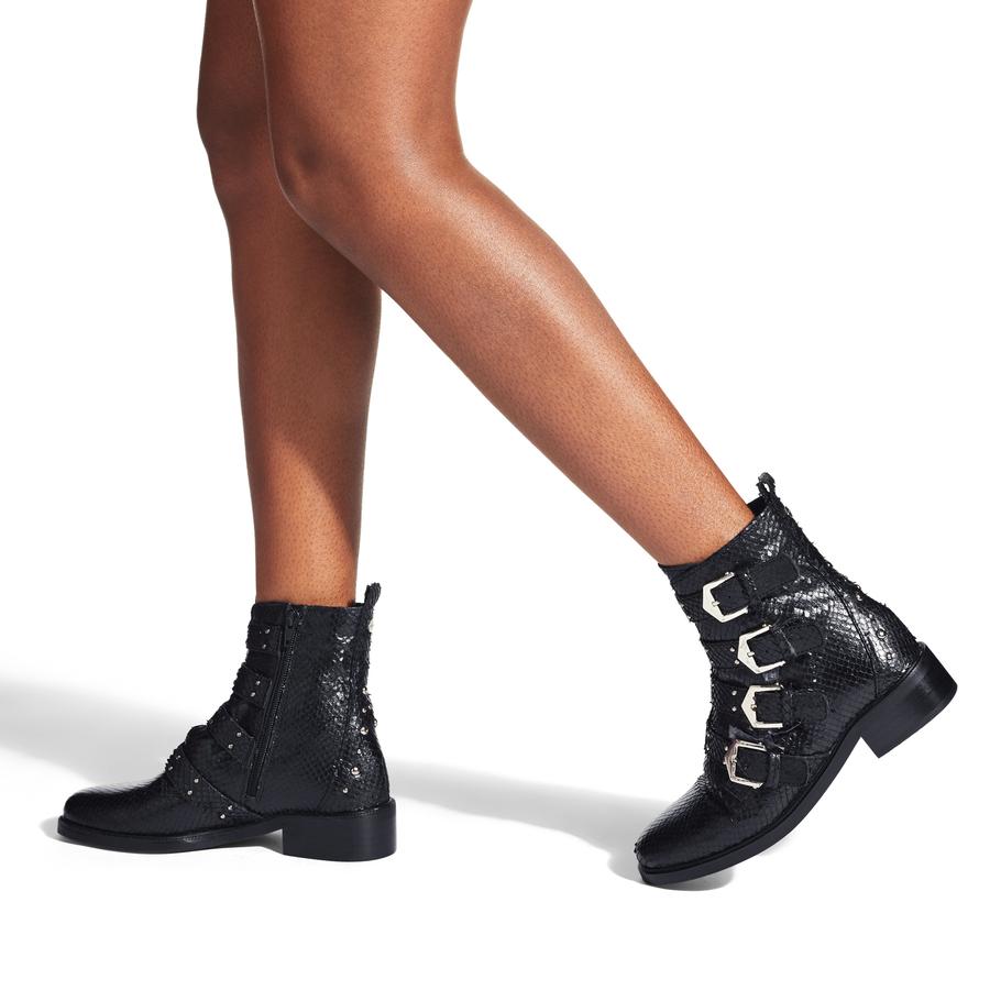 SCANT Black Snake Print Biker Boots by CARVELA