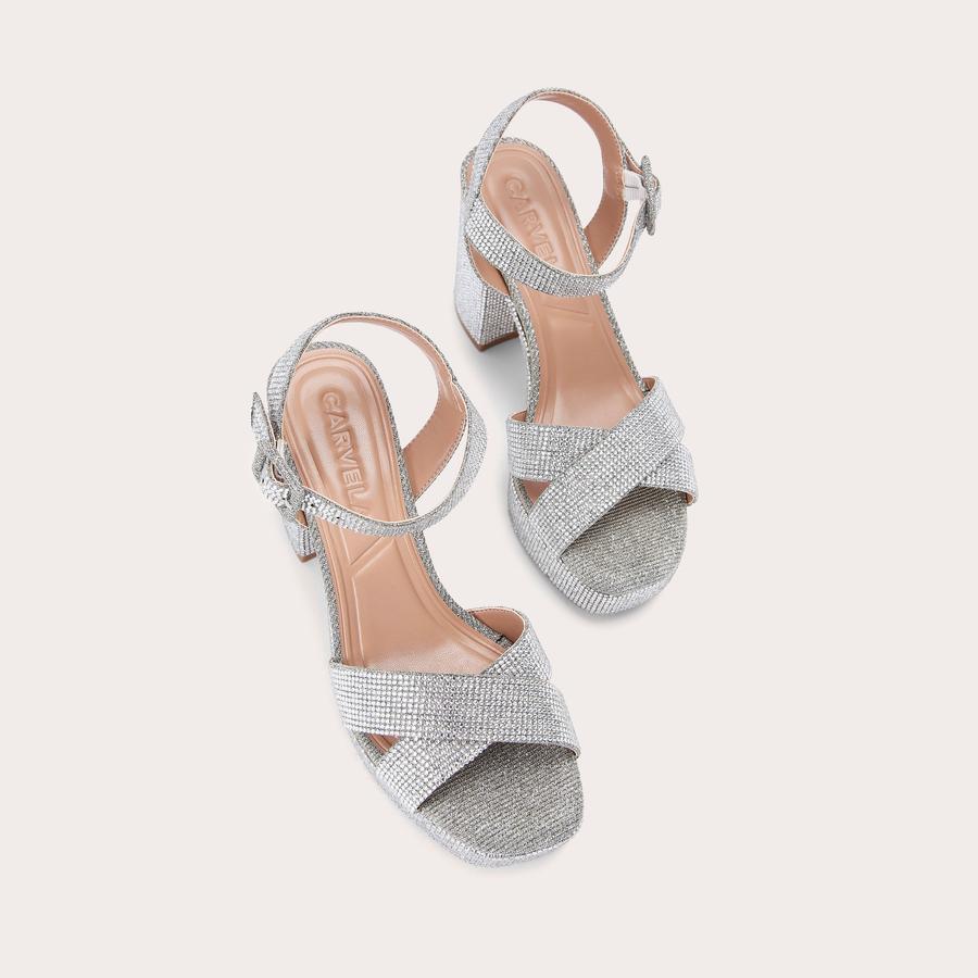 SERAFINA JEWEL 90 Silver Fabric Heels by CARVELA