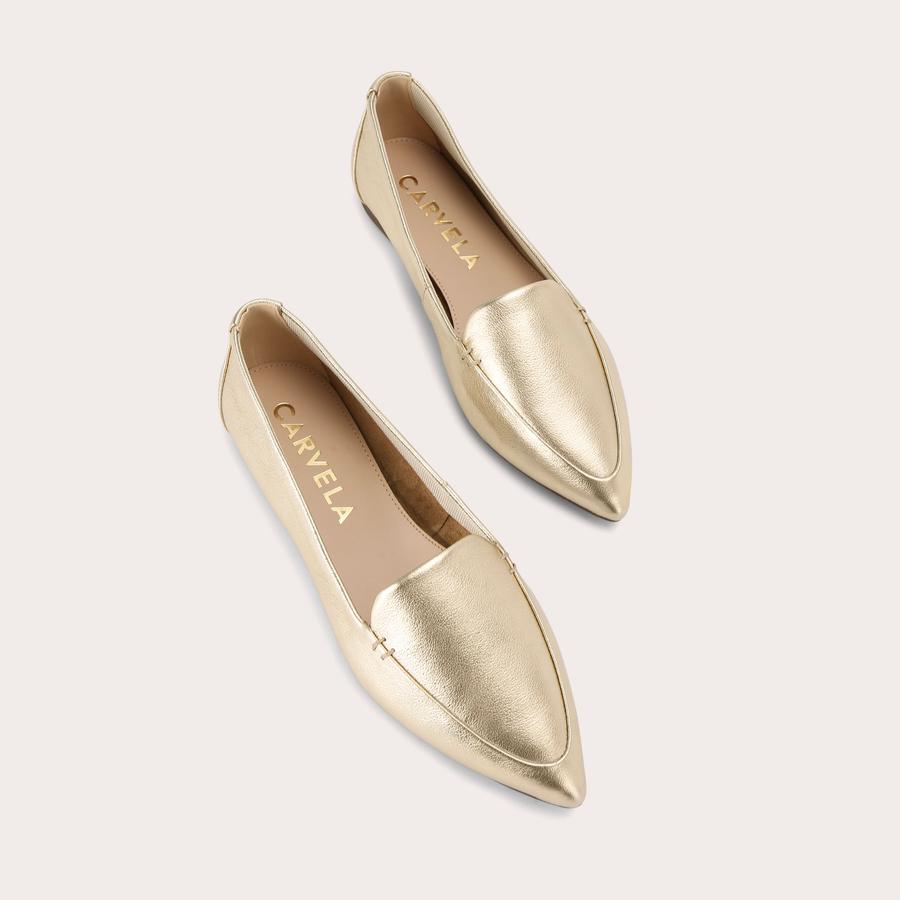 LANDED 2 Gold Leather Slip On Flats by CARVELA