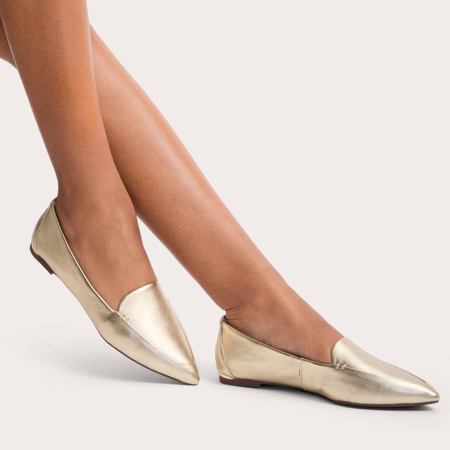 LANDED 2 Gold Leather Slip On Flats by CARVELA