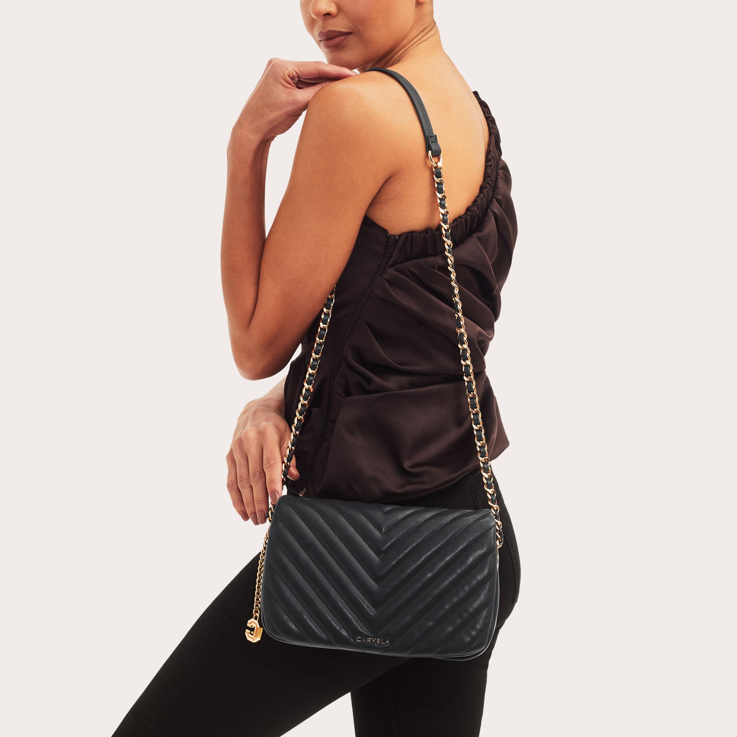 LOLA SHOULDER BAG Black Flap Over Bag by CARVELA