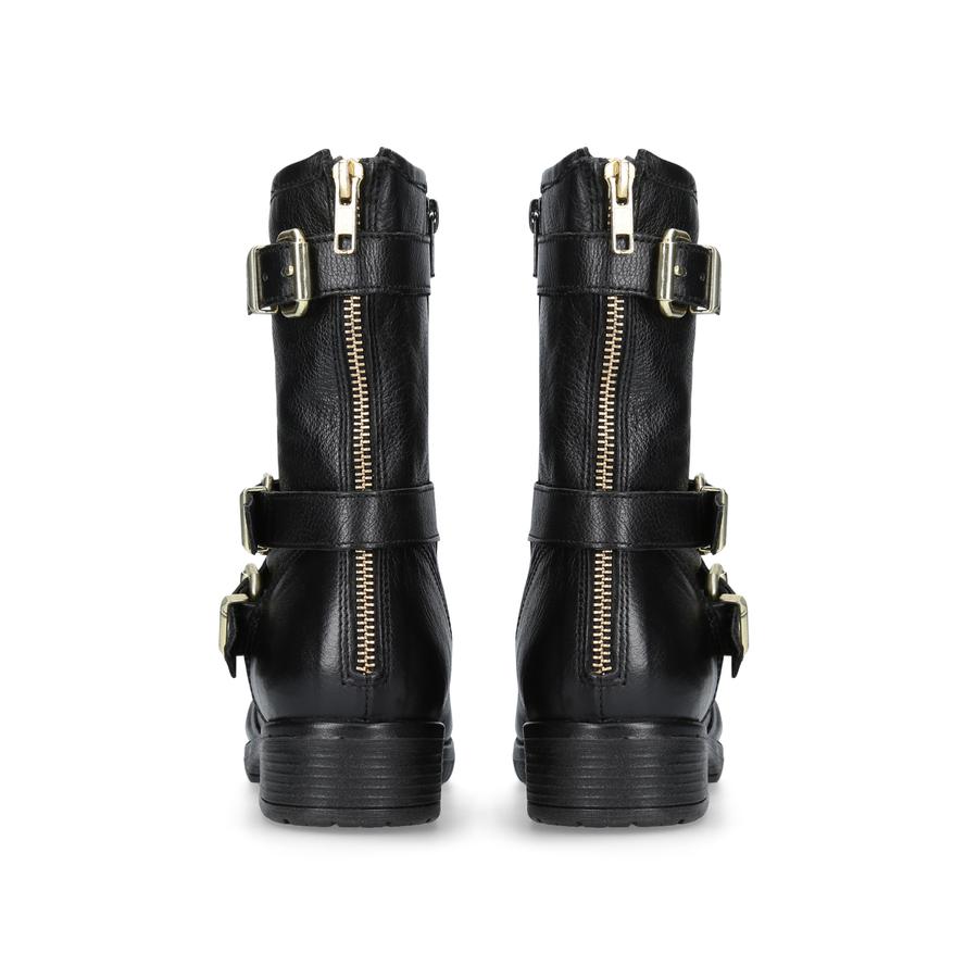 SOULFUL Black Leather Buckle Biker Boots by CARVELA