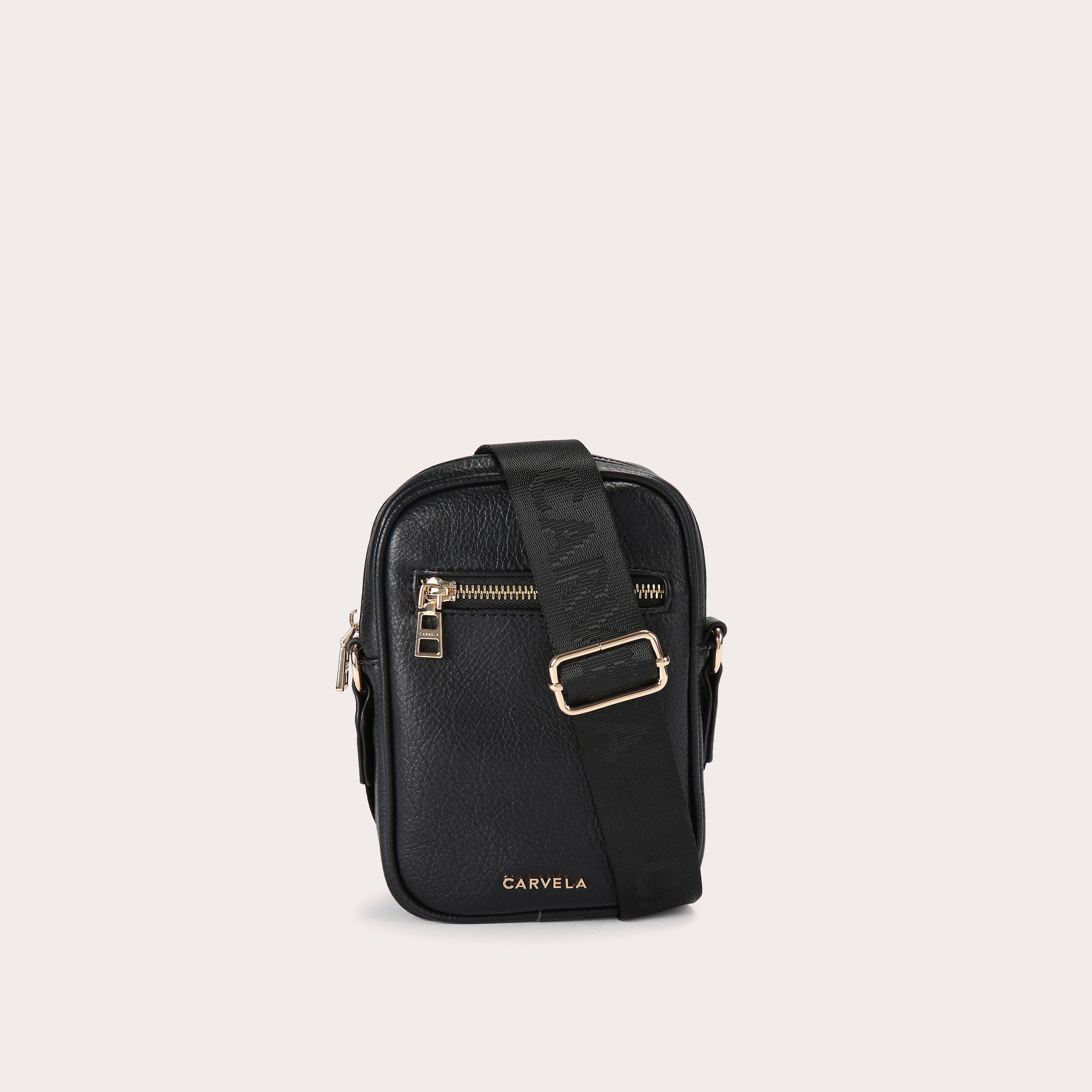 MADDY PHONE Black Textured Phone Bag by CARVELA