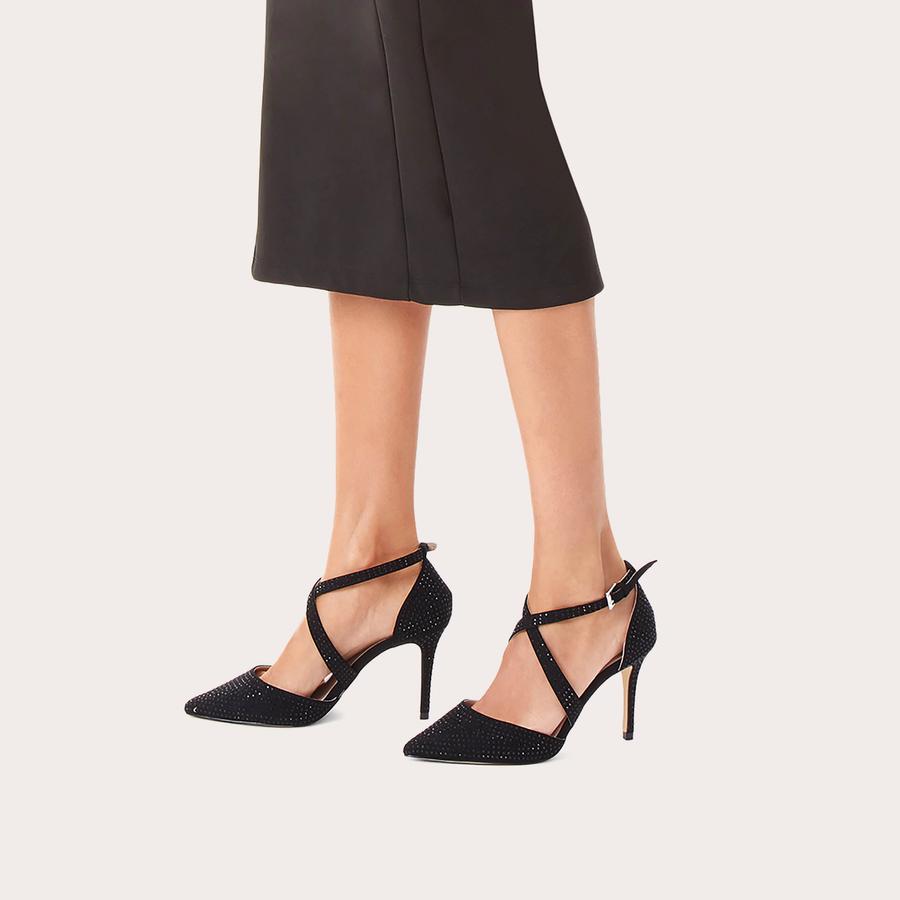 KROSS JEWEL Black Embellished Cross Strap Courts by CARVELA