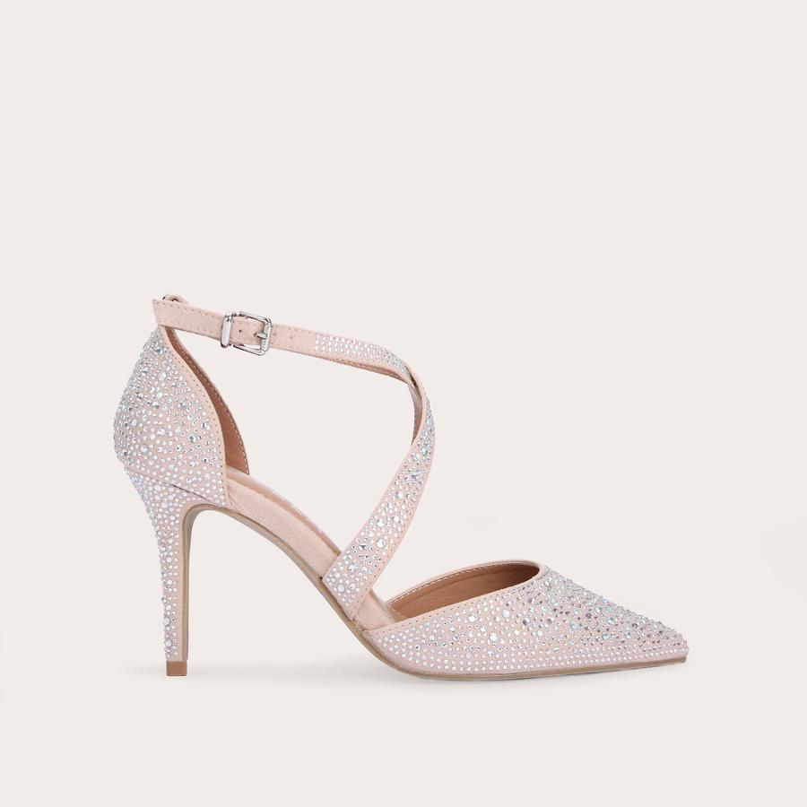 KROSS JEWEL Blush Embellished Cross Strap Courts by CARVELA