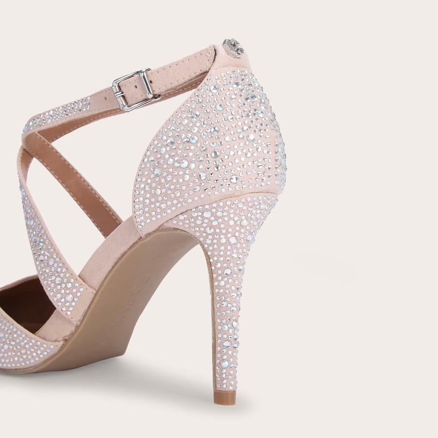 KROSS JEWEL Blush Embellished Cross Strap Courts by CARVELA