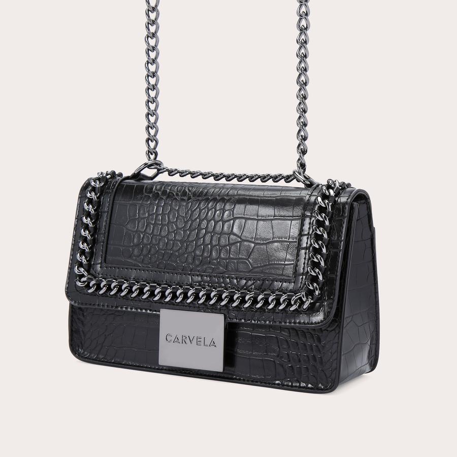 BAILEY QLTD CHN SHLDR BAG Black Croc Quilted Chain Bag by CARVELA