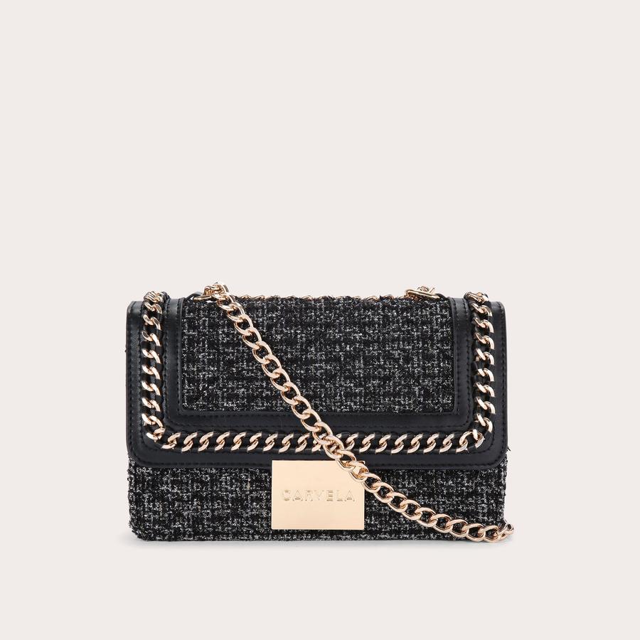 BAILEY QLTD CHN SHLDR BAG Black Tweed Cross Body Bag by CARVELA