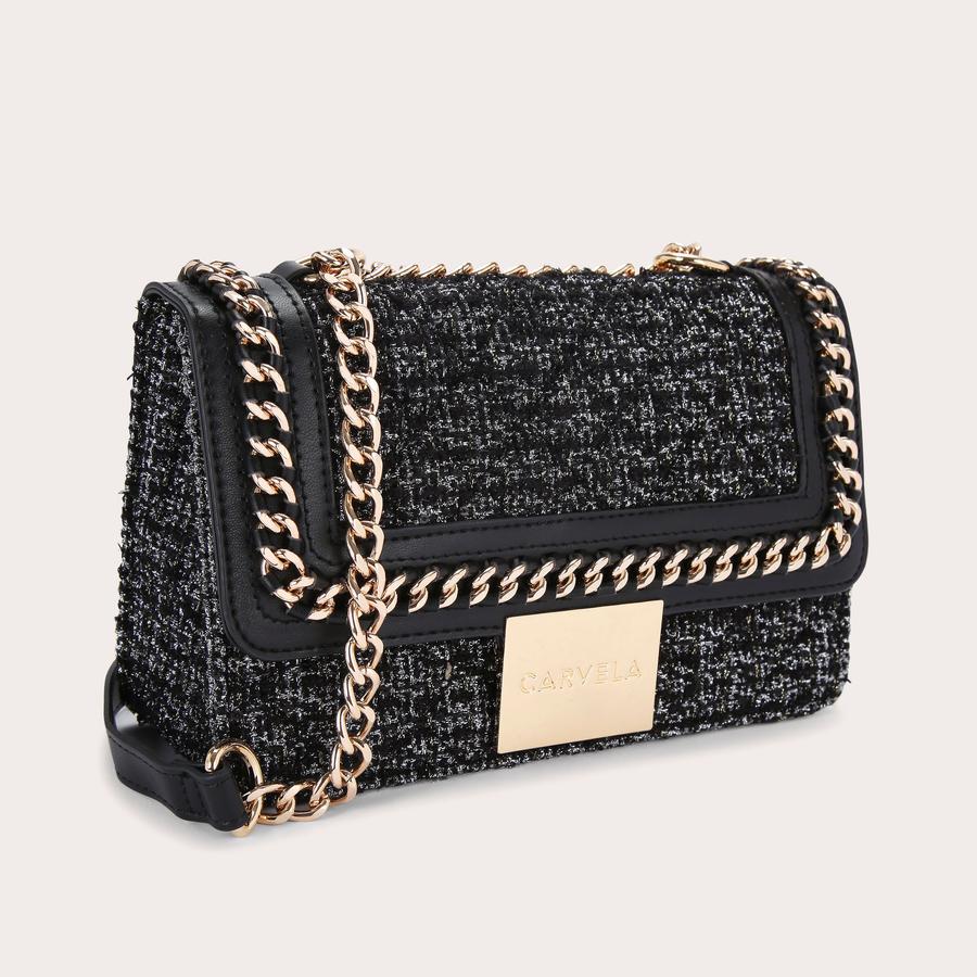 BAILEY QLTD CHN SHLDR BAG Black Tweed Cross Body Bag by CARVELA