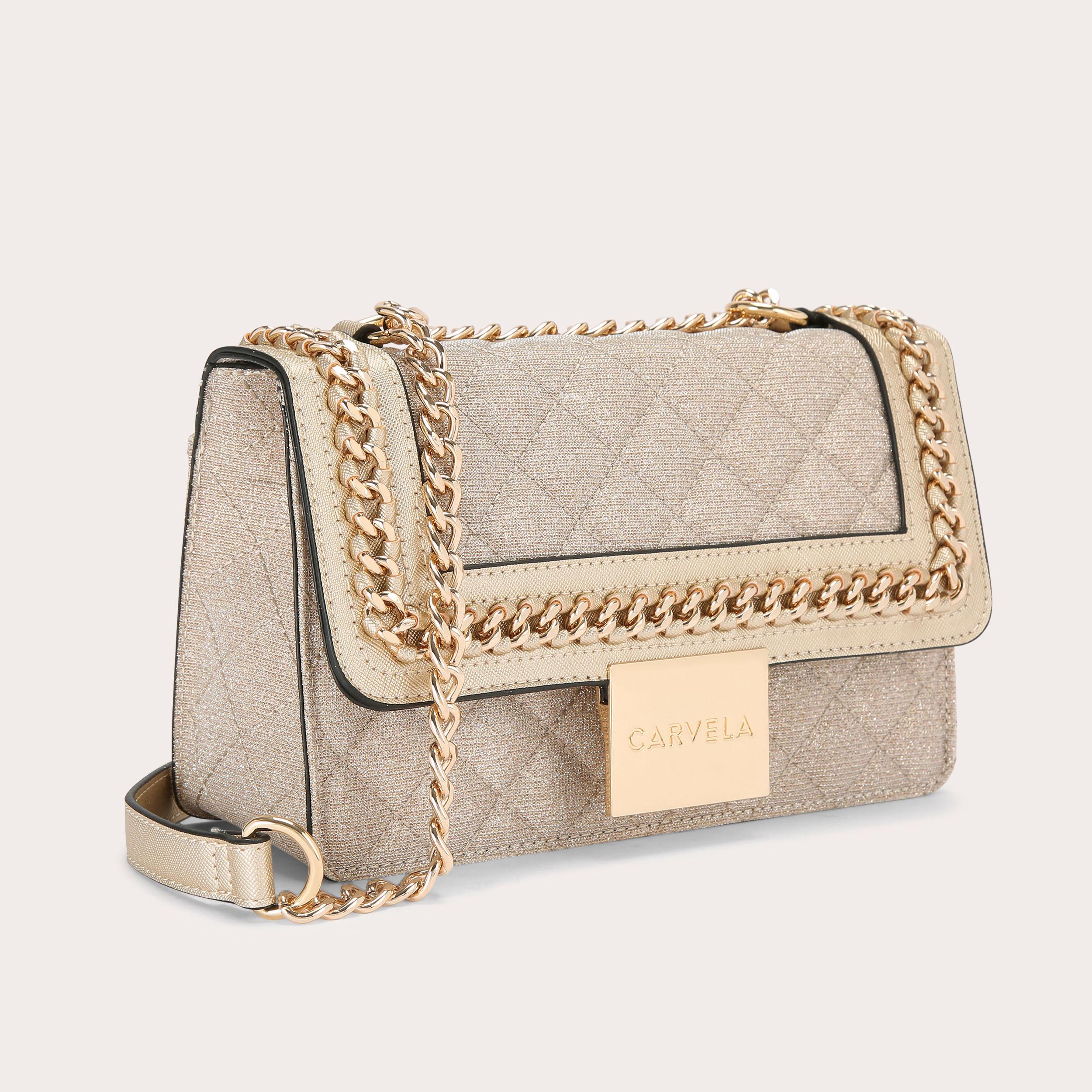 BAILEY QLTD CHN SHLDR BAG Gold Quilted Chain Bag by CARVELA