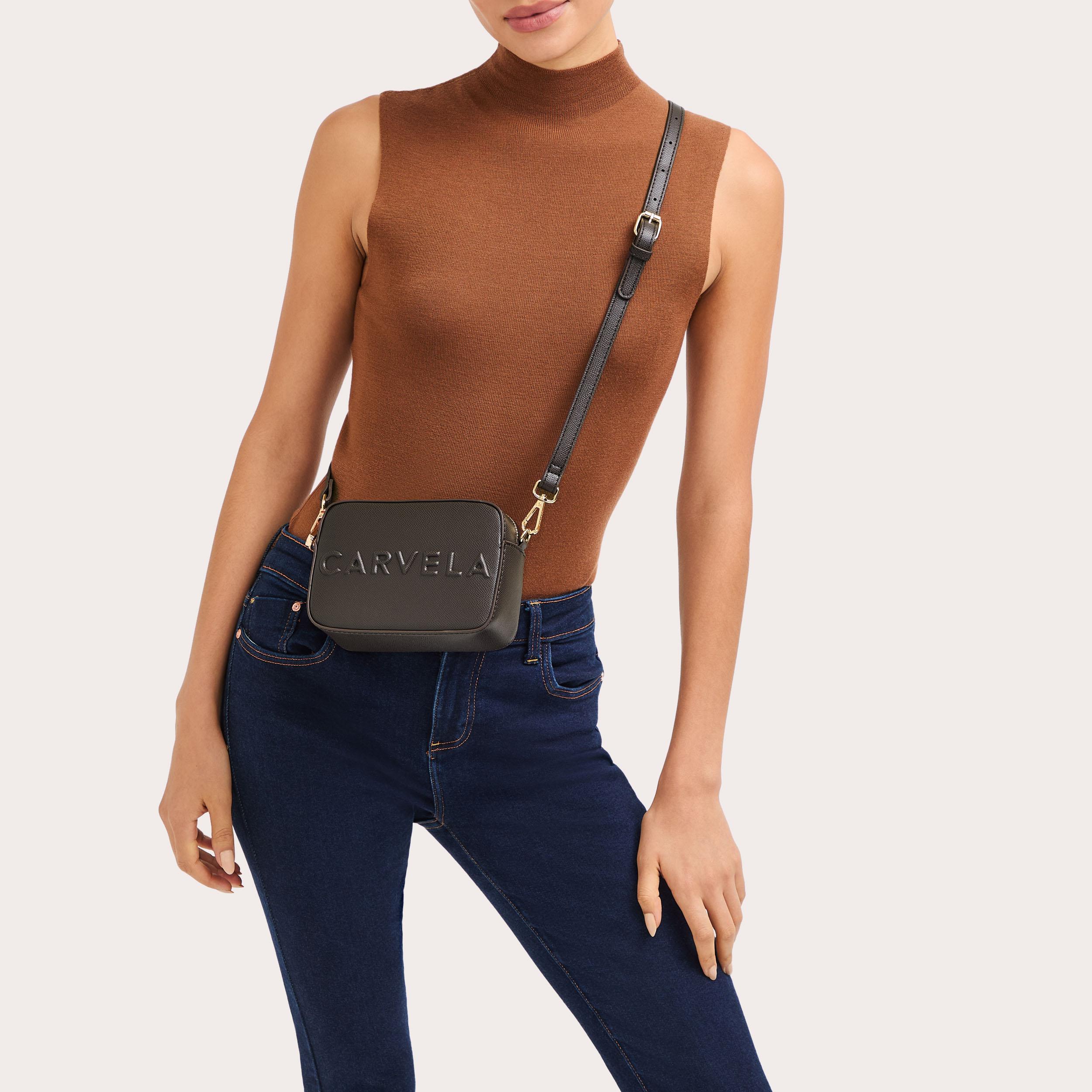 FRAME MINI X BODY Dark Brown Textured Cross Body Bag by CARVELA
