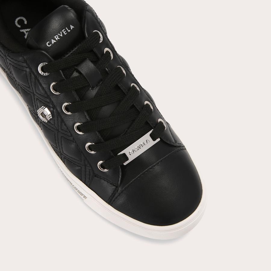DIAMOND QUILT Black Lace Up Trainer by CARVELA