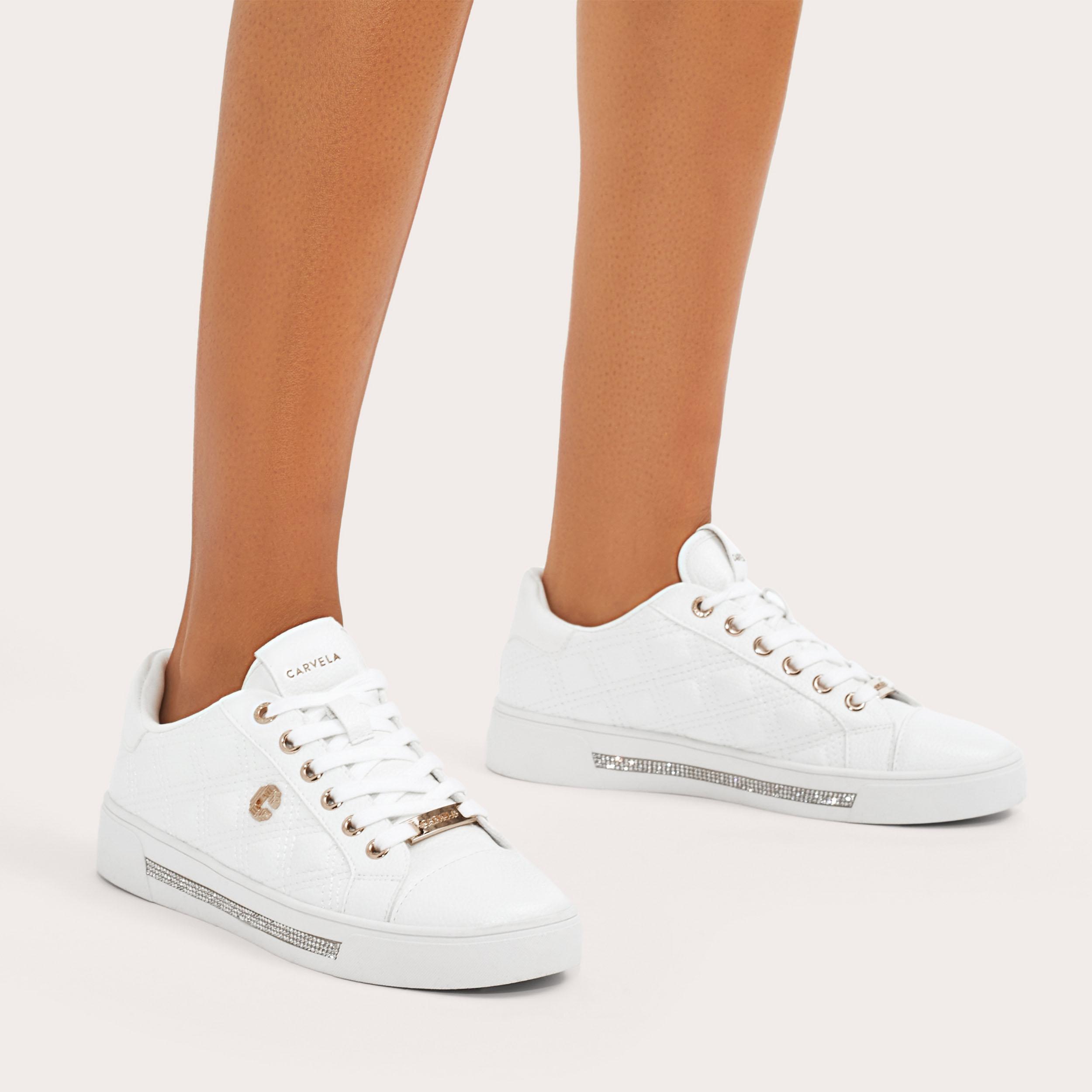 DIAMOND QUILT White Quilted Trainers by CARVELA