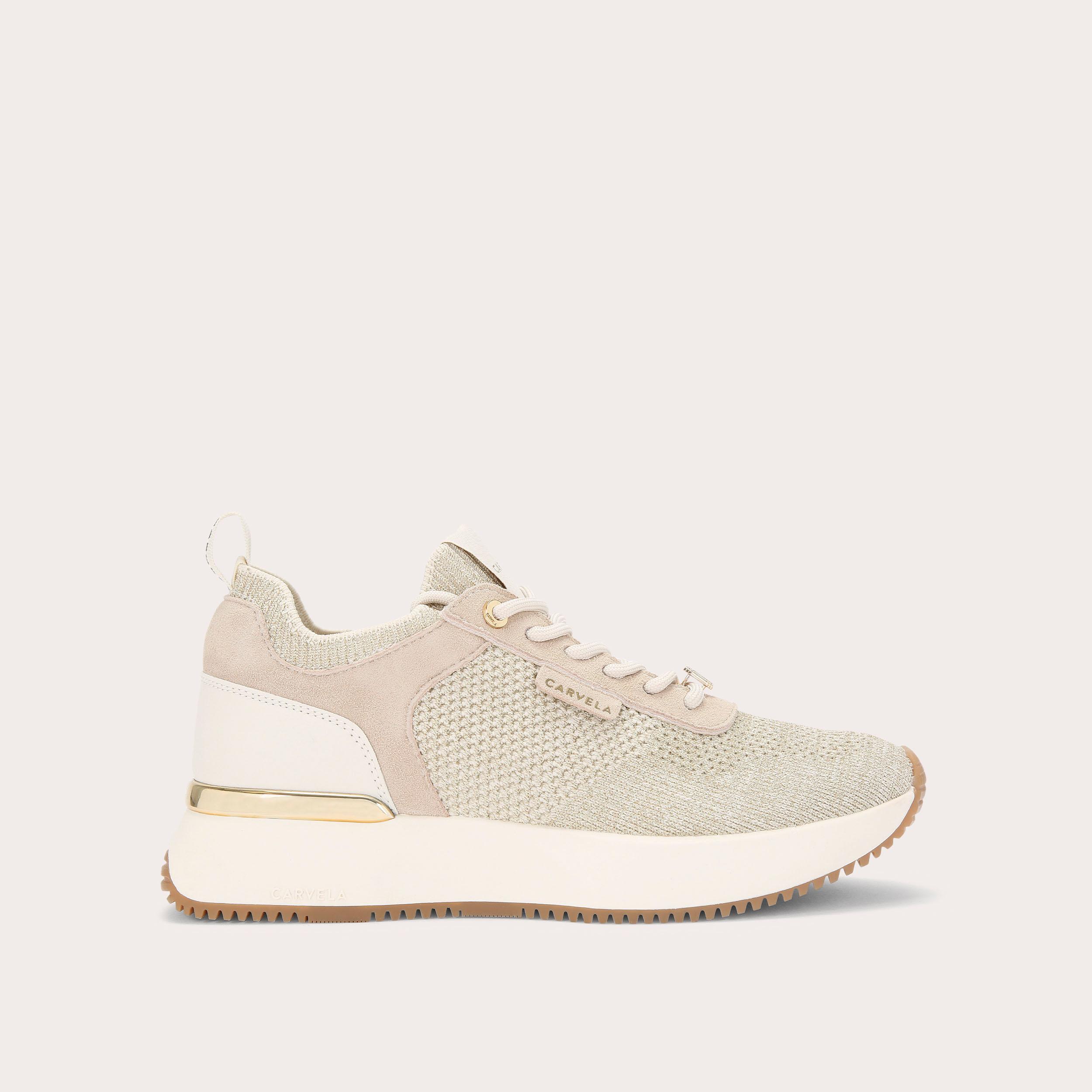 FLARE KNIT Gold Knitted Lace Up Trainer by CARVELA