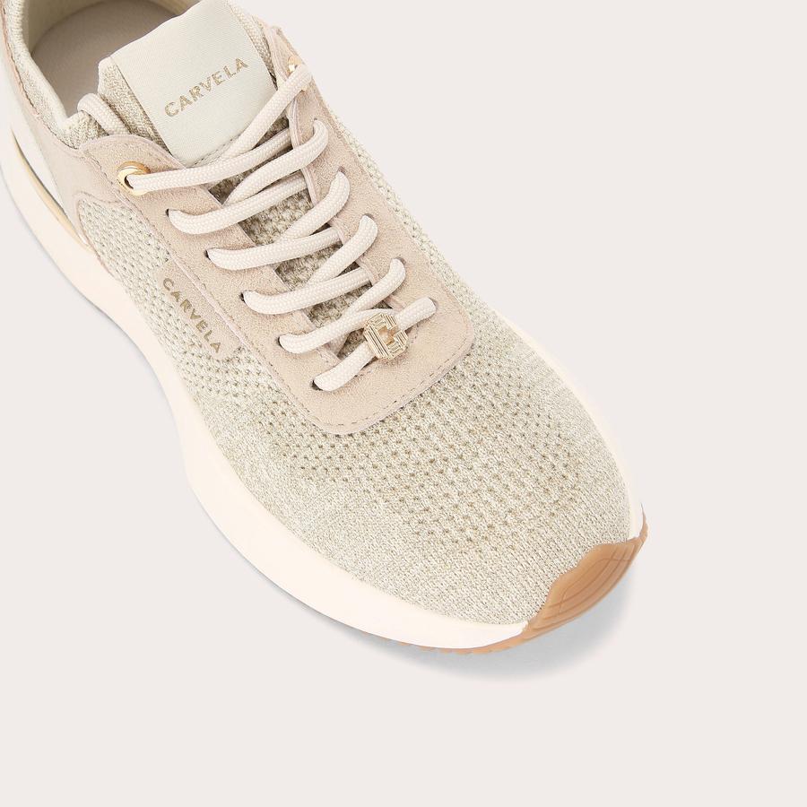 FLARE KNIT Gold Knitted Lace Up Trainer by CARVELA