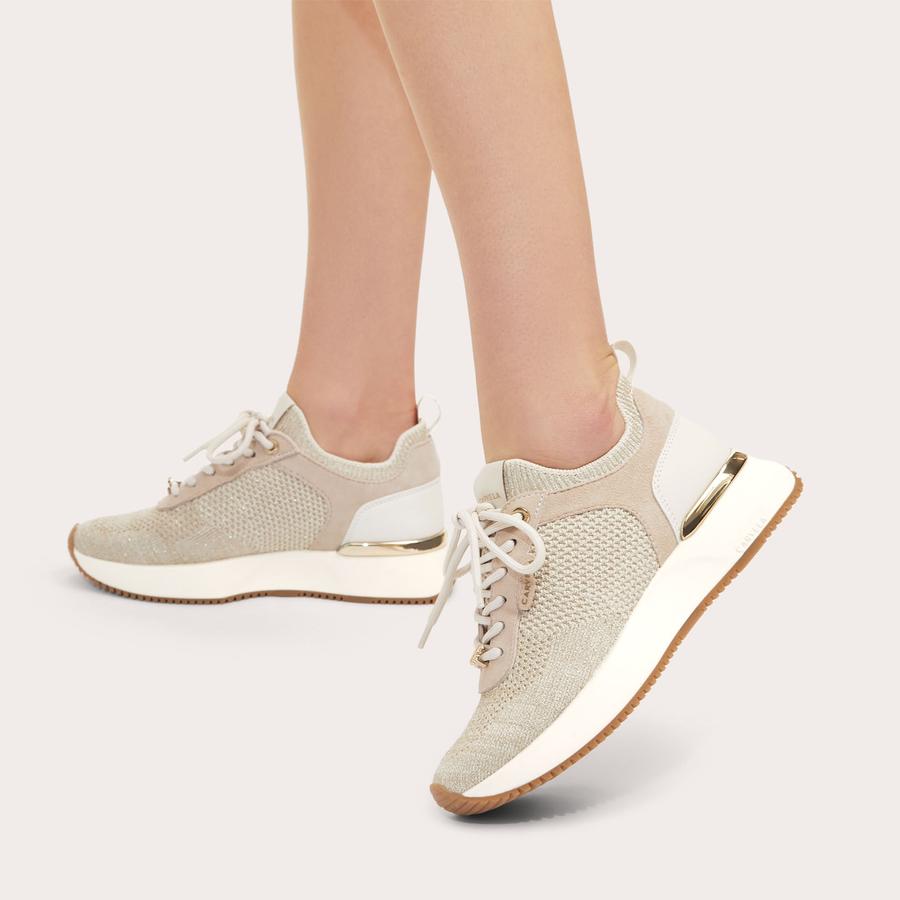 FLARE KNIT Gold Knitted Lace Up Trainer by CARVELA