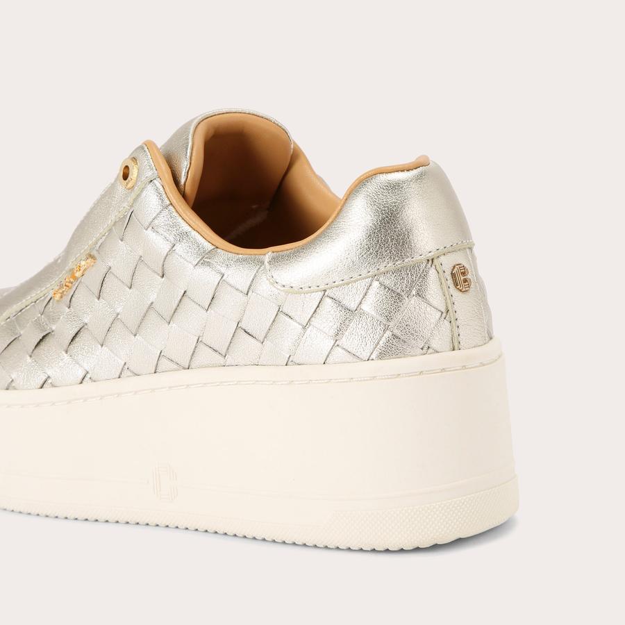 CONNECTED LACELESS WEAVE Gold Woven Trainer by CARVELA