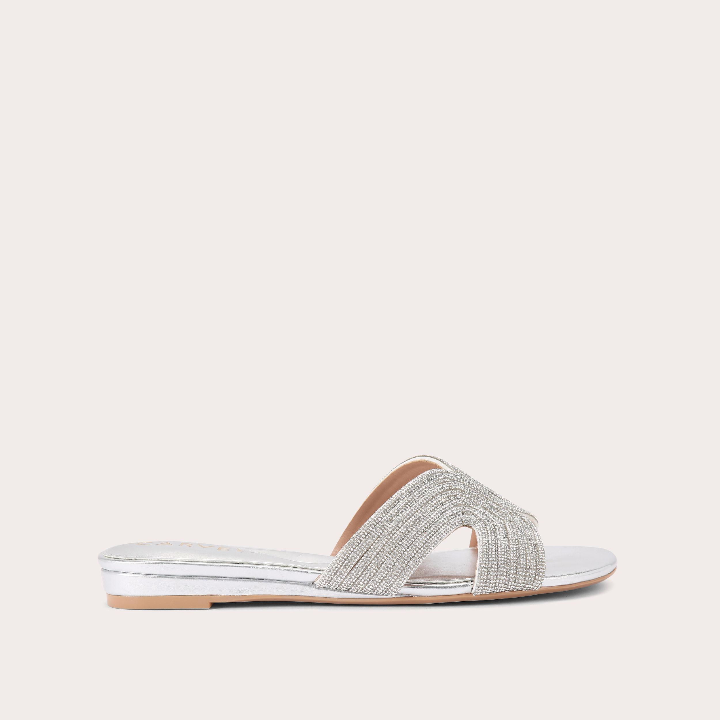 Silver embellished flip flops online