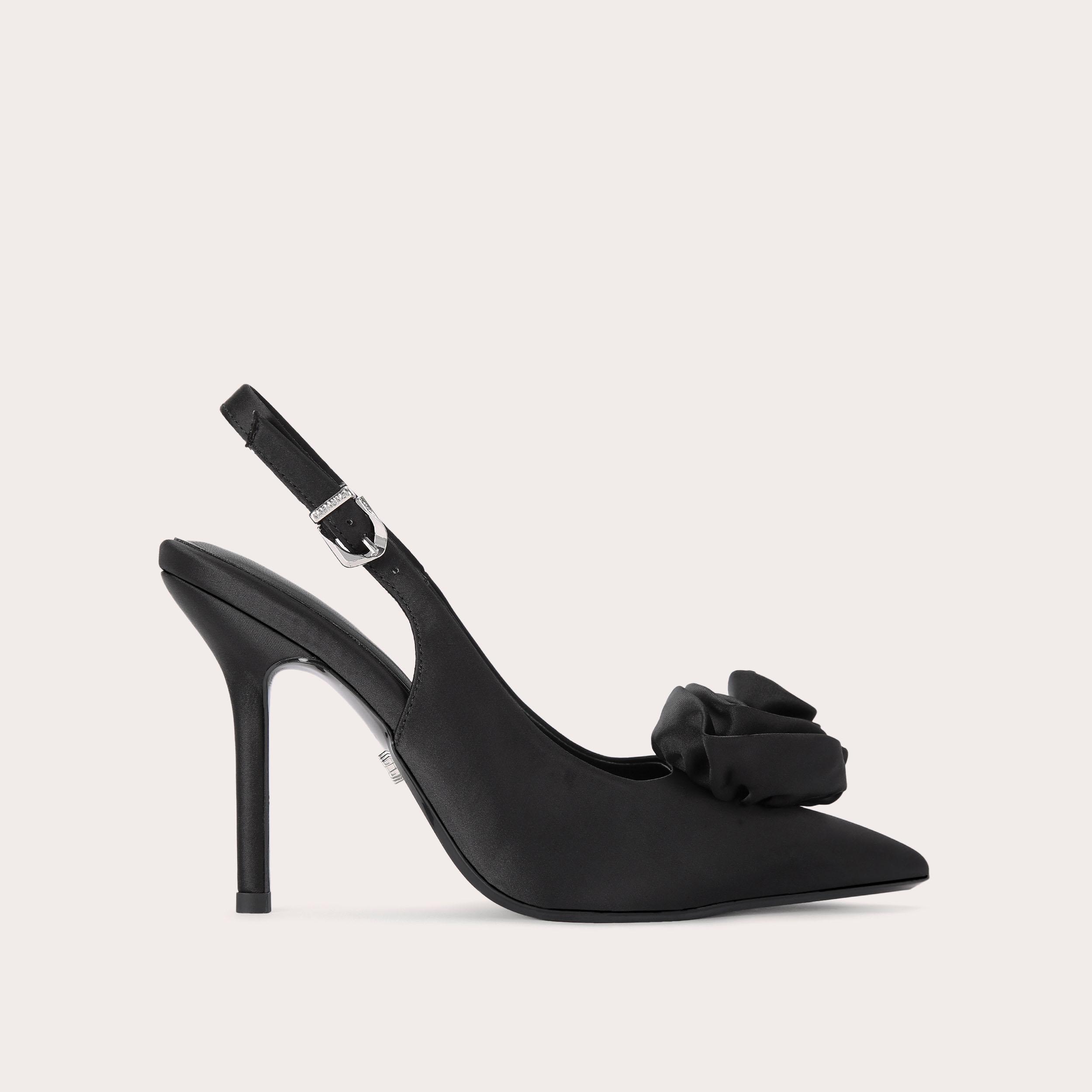 CORSAGE SLING COURT 100 Black Satin Slingback Heel by CARVELA