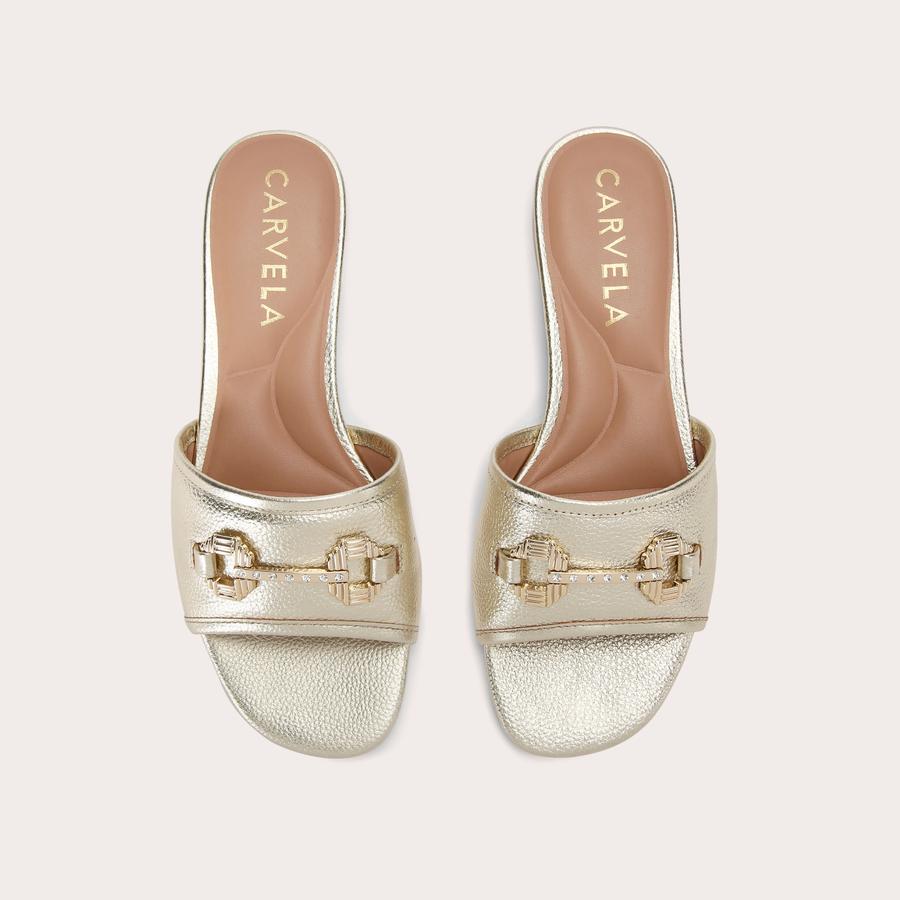 POISE MULE Gold Slip On Sandal by CARVELA