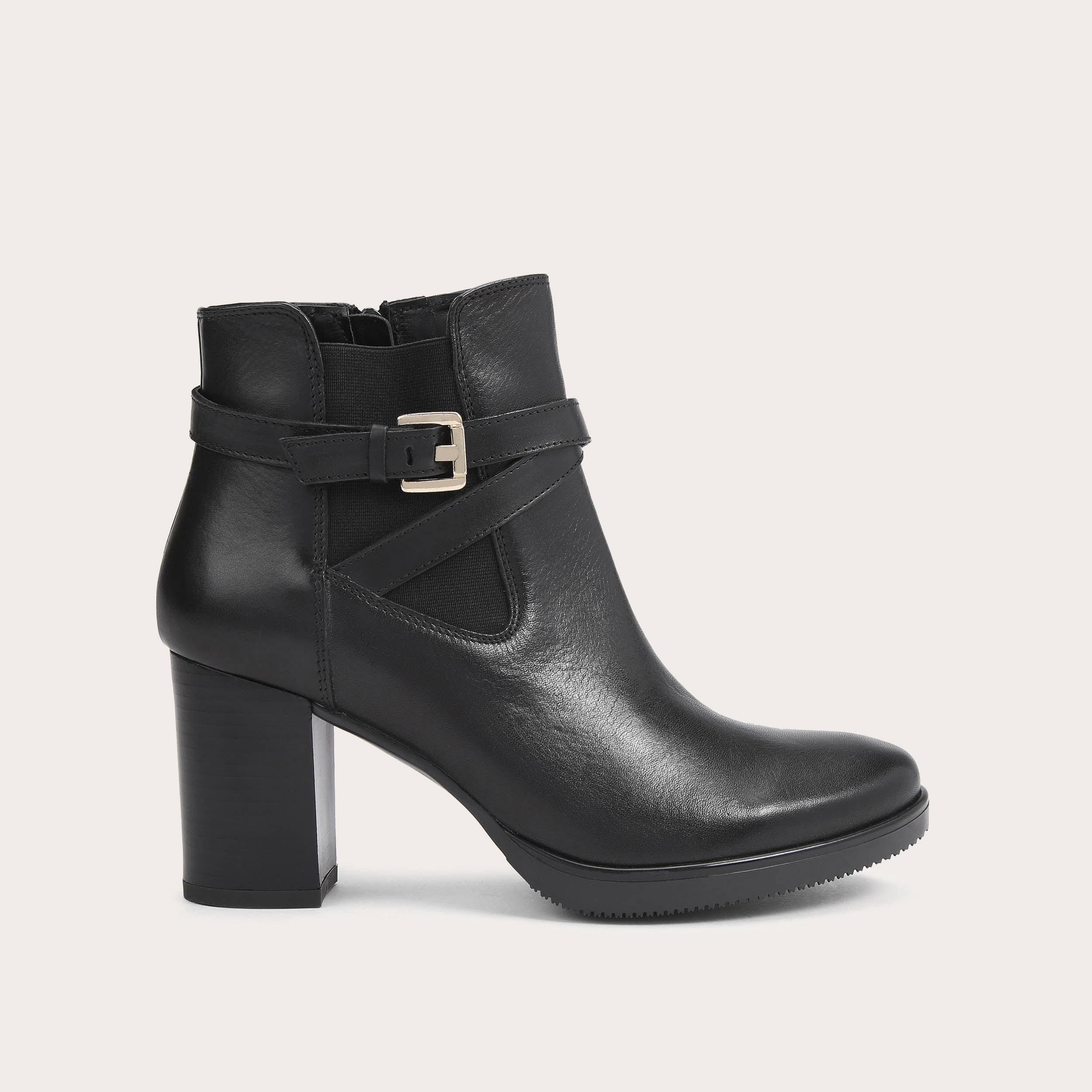 SILVER Black Leather Block Heel Ankle Boots by CARVELA