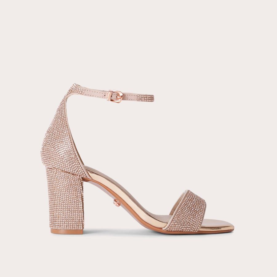 Rose gold glitter block heel sandals online