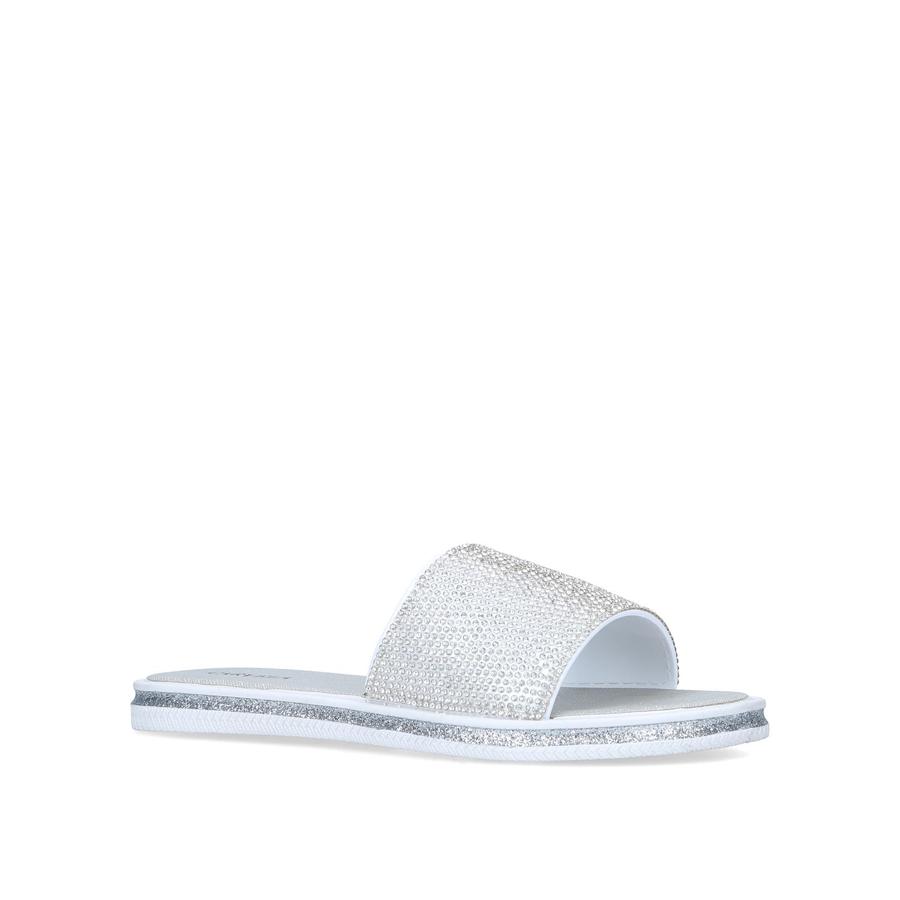 BOOM Silver Embellished Sliders by CARVELA