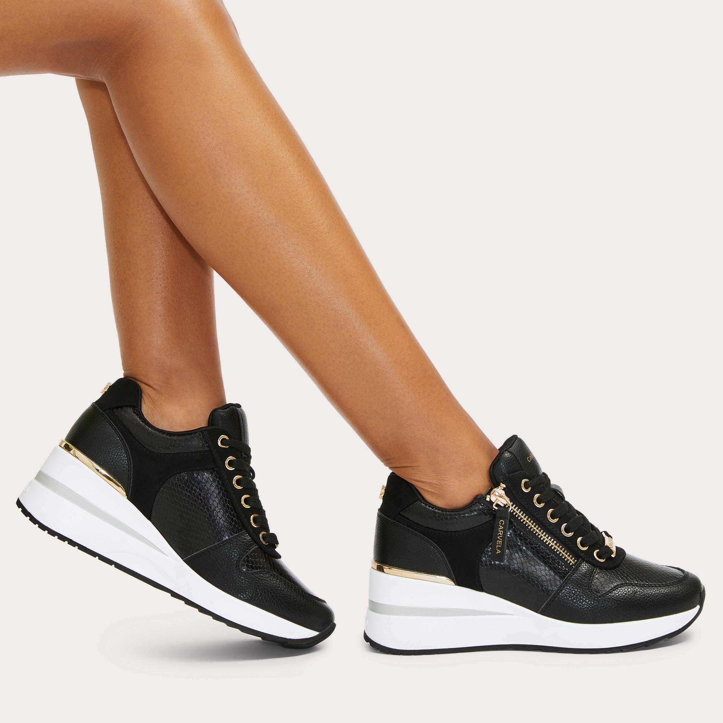 HIGH RISE Black Lace Up Trainer by CARVELA