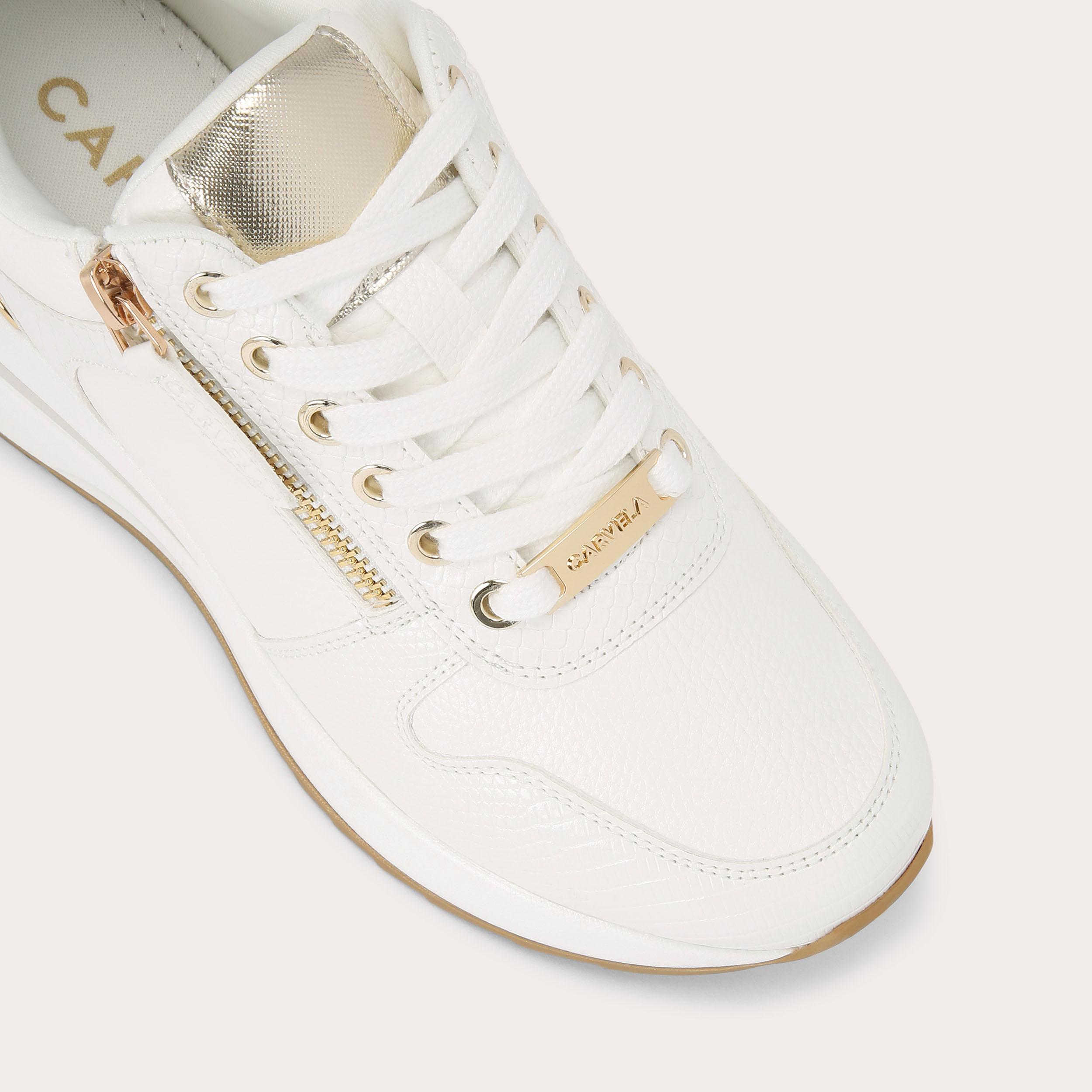 carvela white and gold trainers