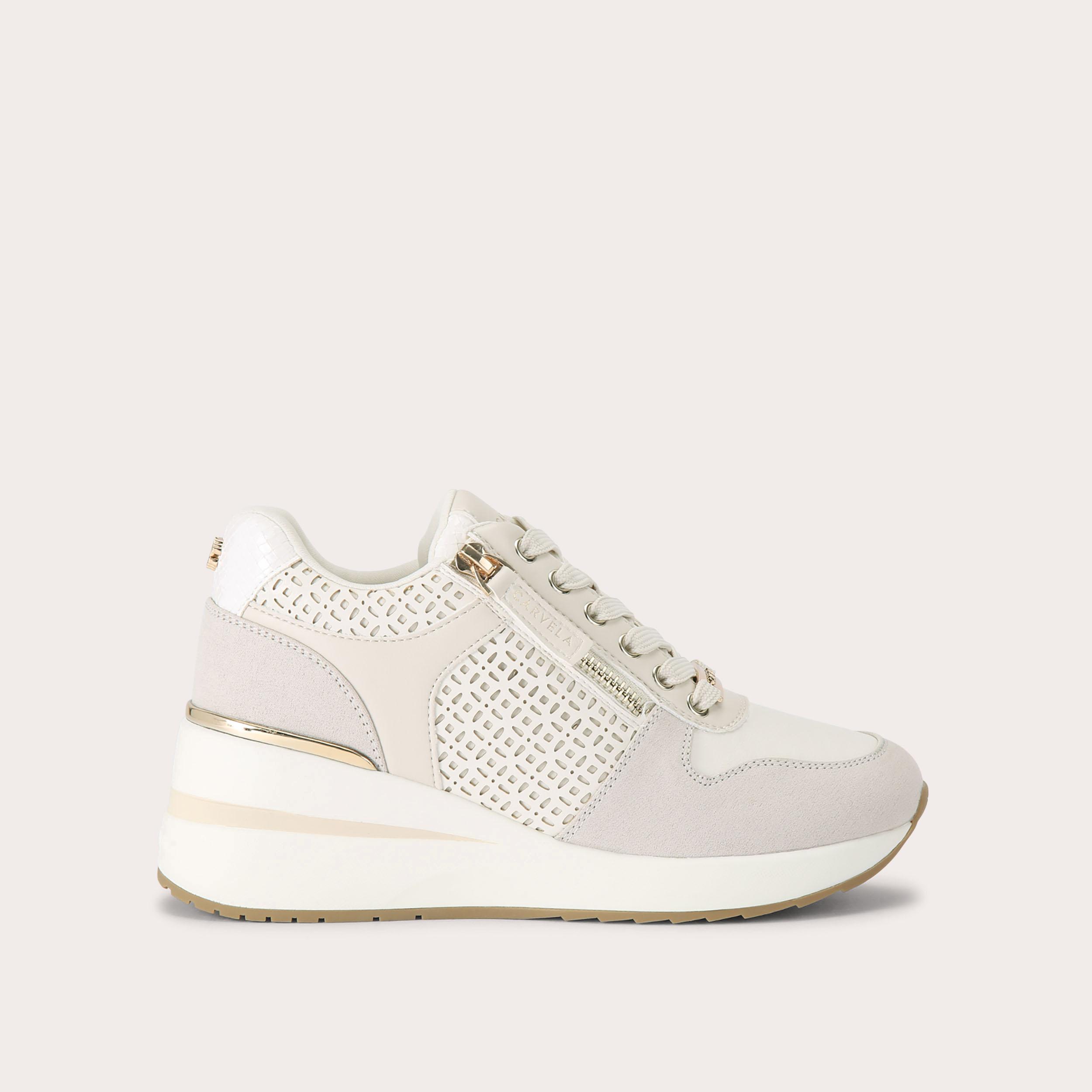 HIGH RISE White Bone Wedge Trainer by Carvela