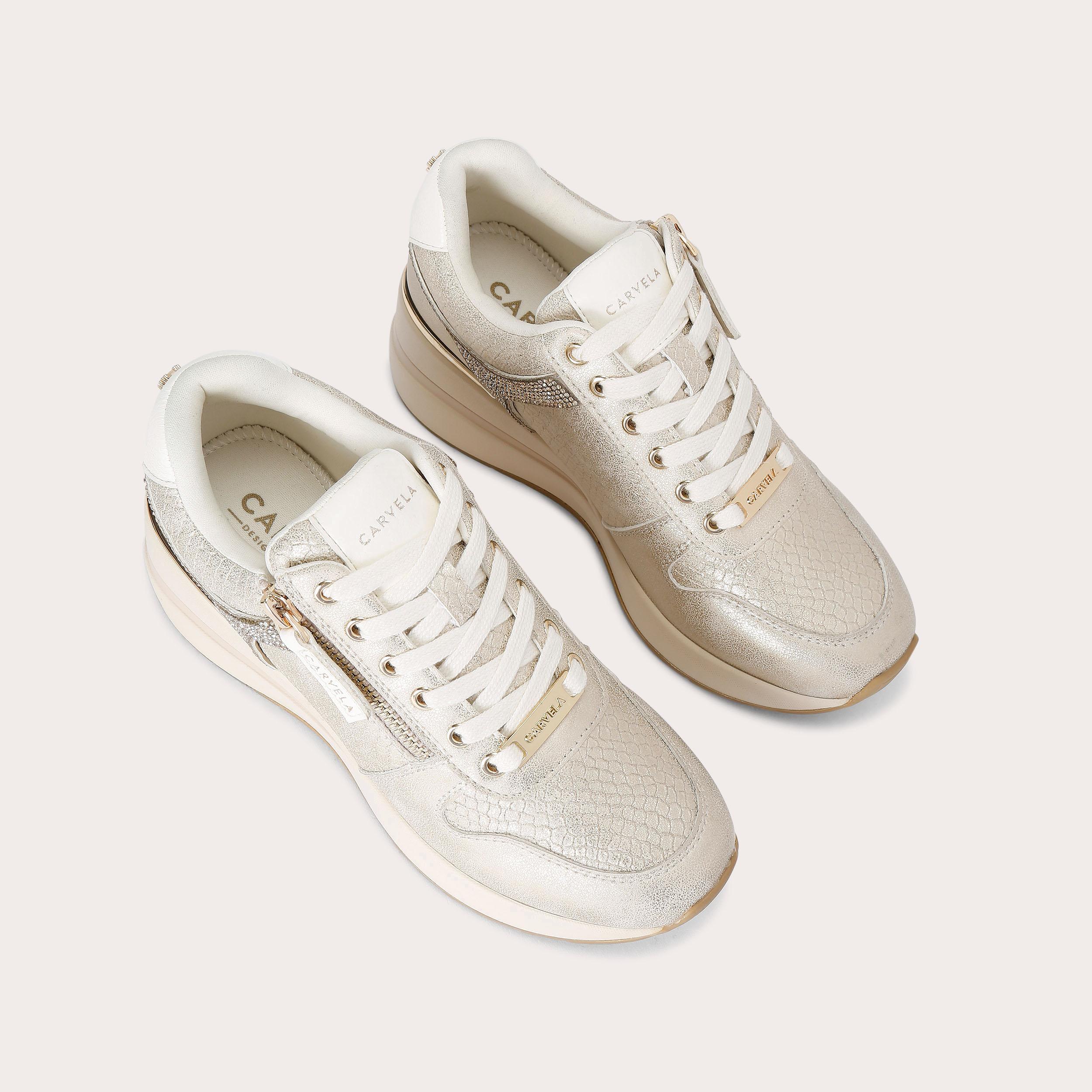 HIGH RISE Gold Snake High Heel Sneaker by CARVELA