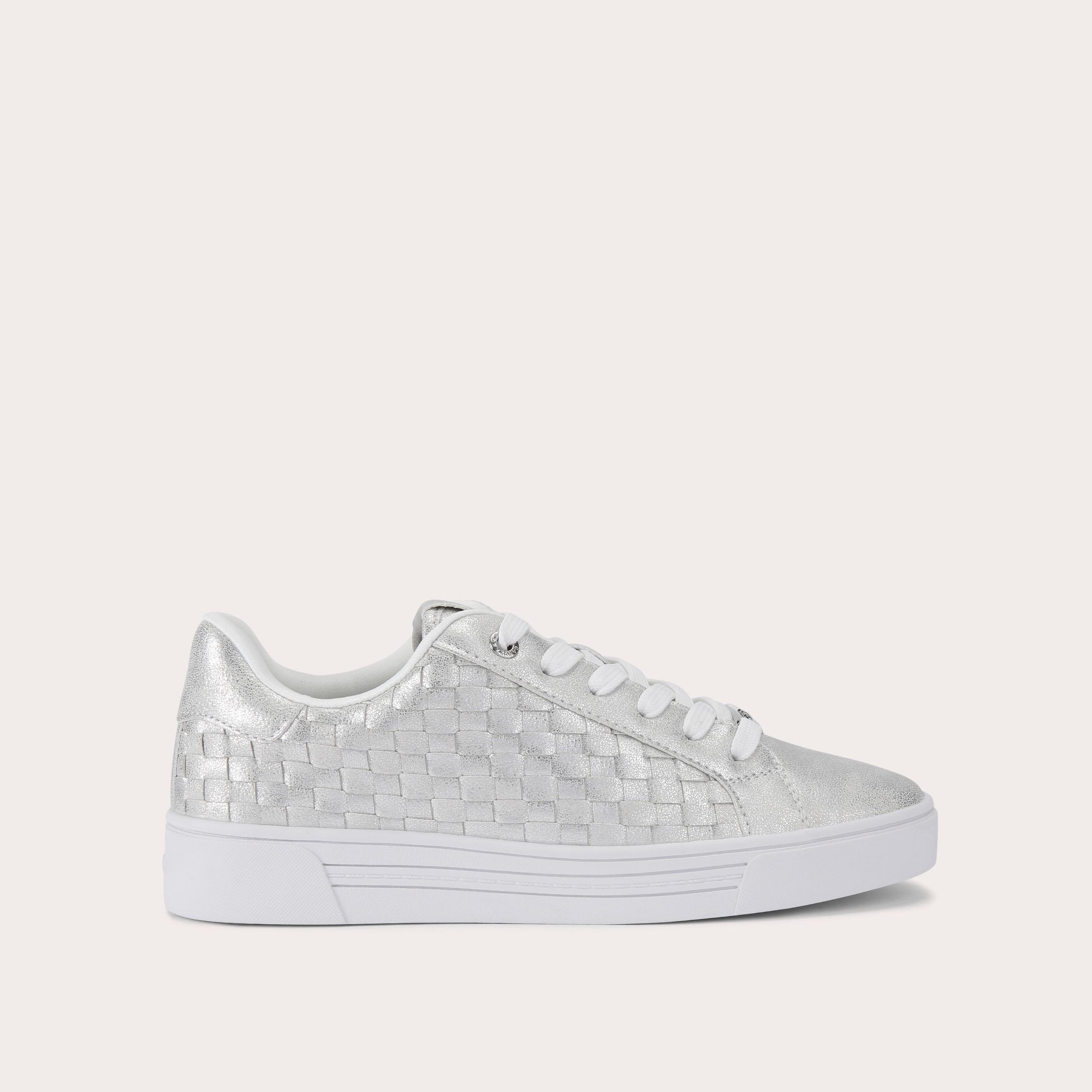 DAZE WEAVE Silver Metallic Woven Trainer by CARVELA