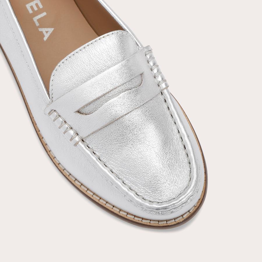 Silver leather loafers online