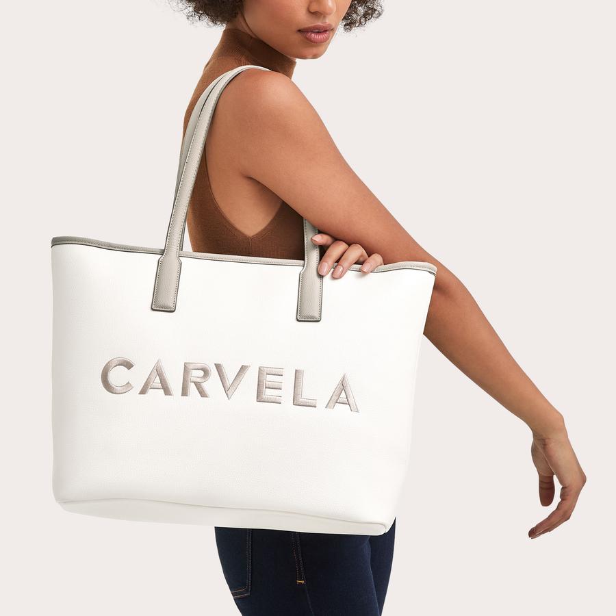 LARGE FRAME SHOPPER Large Bone Tote Bag by CARVELA