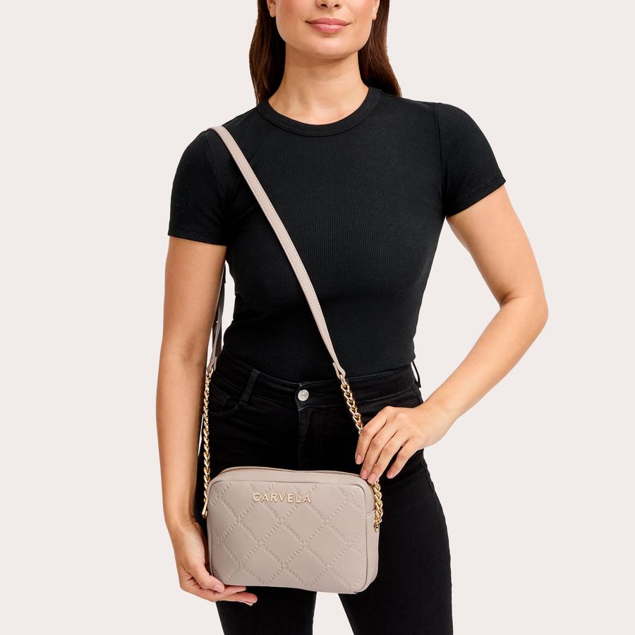 QUILTED CARVELA XBODY Taupe Cross Body Bag by CARVELA