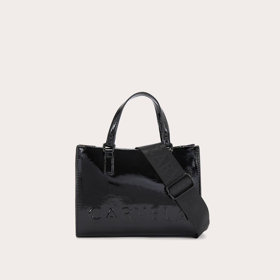 FRAME MINI TOTE Patent Black Tote Bag by CARVELA